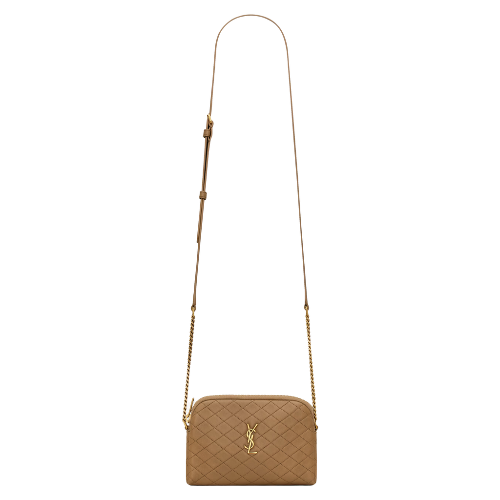 SAINT LAURENT YSL GABY ZIPPED POUCH IN QUILTED LAMBSKIN BROWN