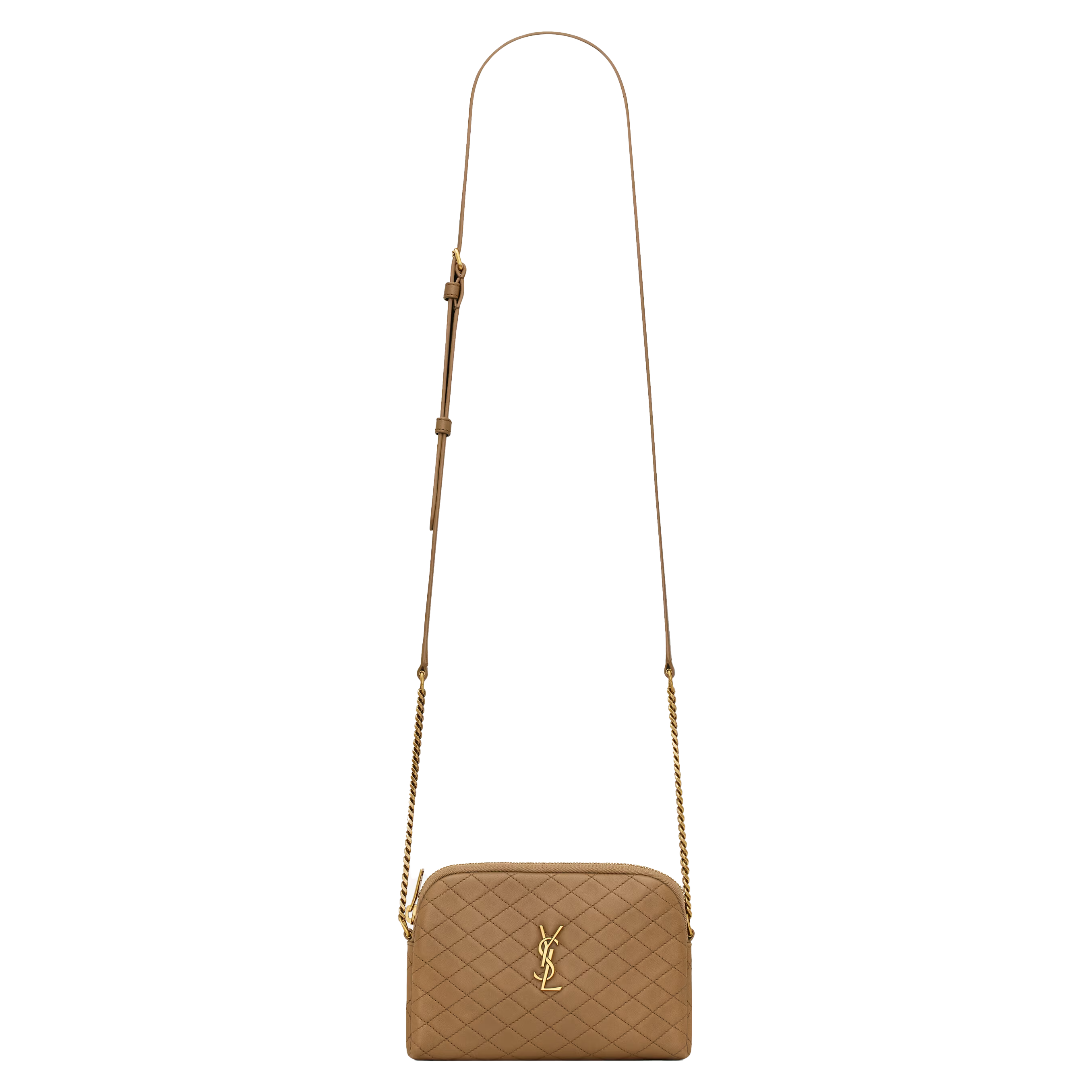 SAINT LAURENT YSL GABY ZIPPED POUCH IN QUILTED LAMBSKIN BROWN