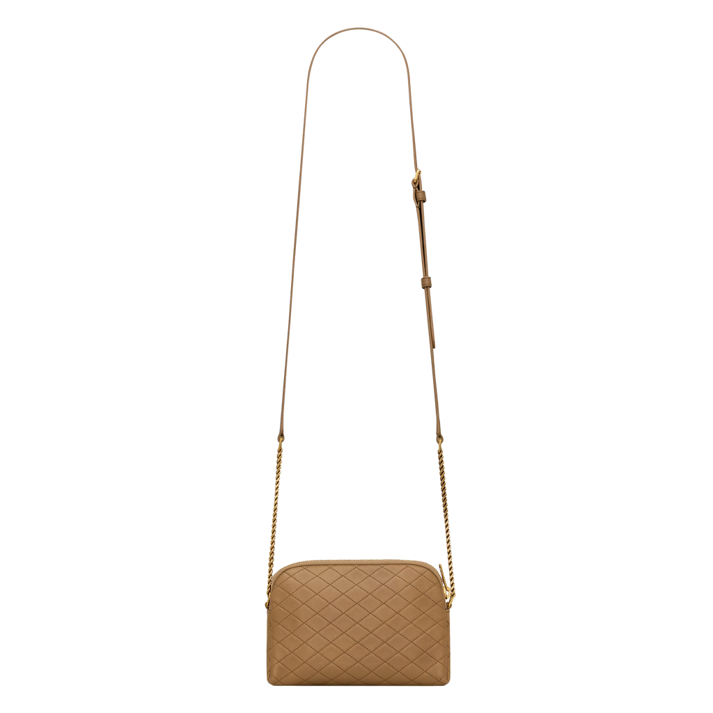 SAINT LAURENT YSL GABY ZIPPED POUCH IN QUILTED LAMBSKIN BROWN