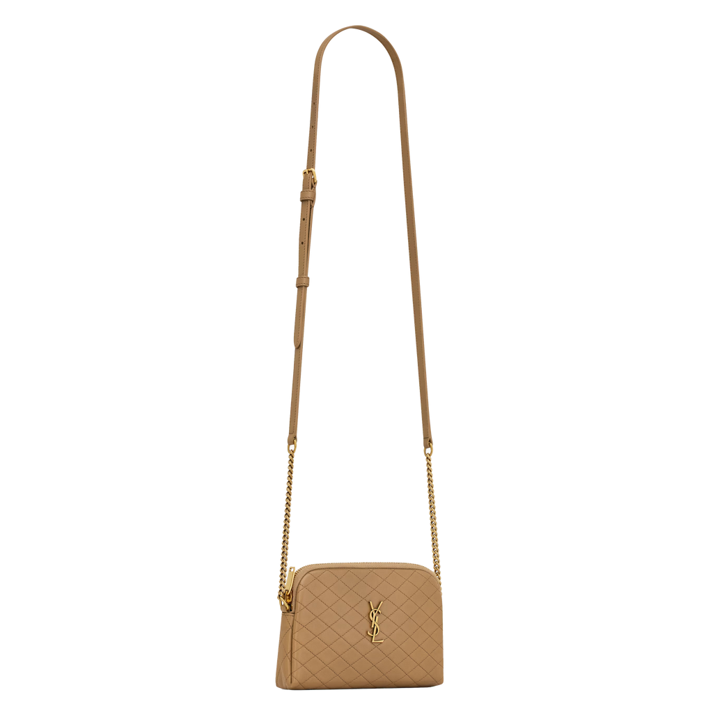 SAINT LAURENT YSL GABY ZIPPED POUCH IN QUILTED LAMBSKIN BROWN