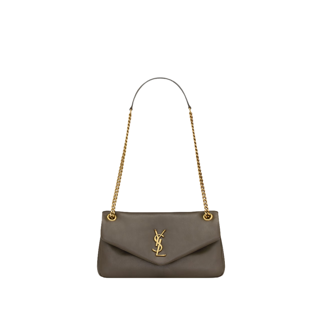 SAINT LAURENT YSL CALYPSO SMALL IN PLUNGED LAMBSKIN ARMY GREEN