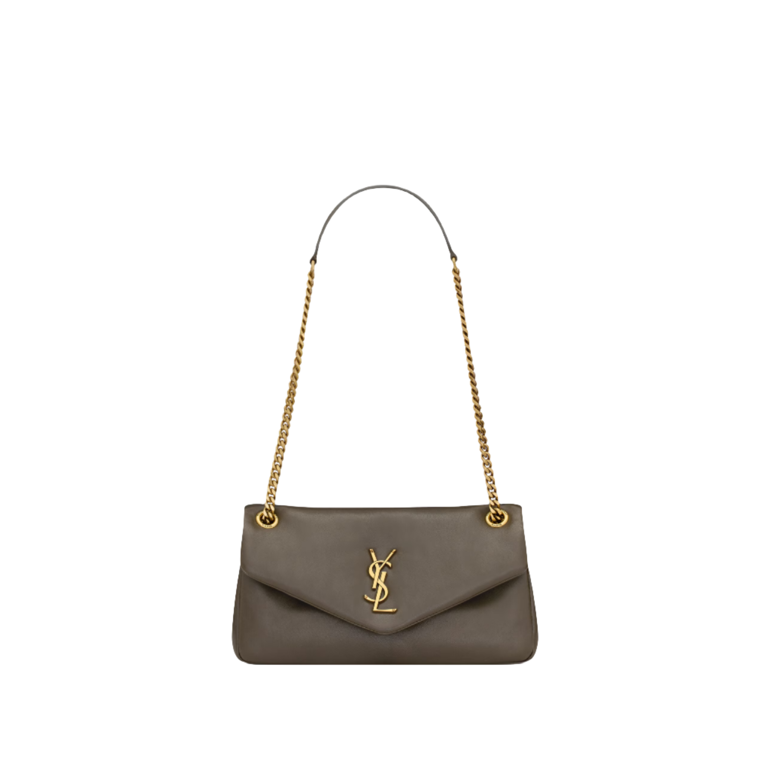 SAINT LAURENT YSL CALYPSO SMALL IN PLUNGED LAMBSKIN ARMY GREEN