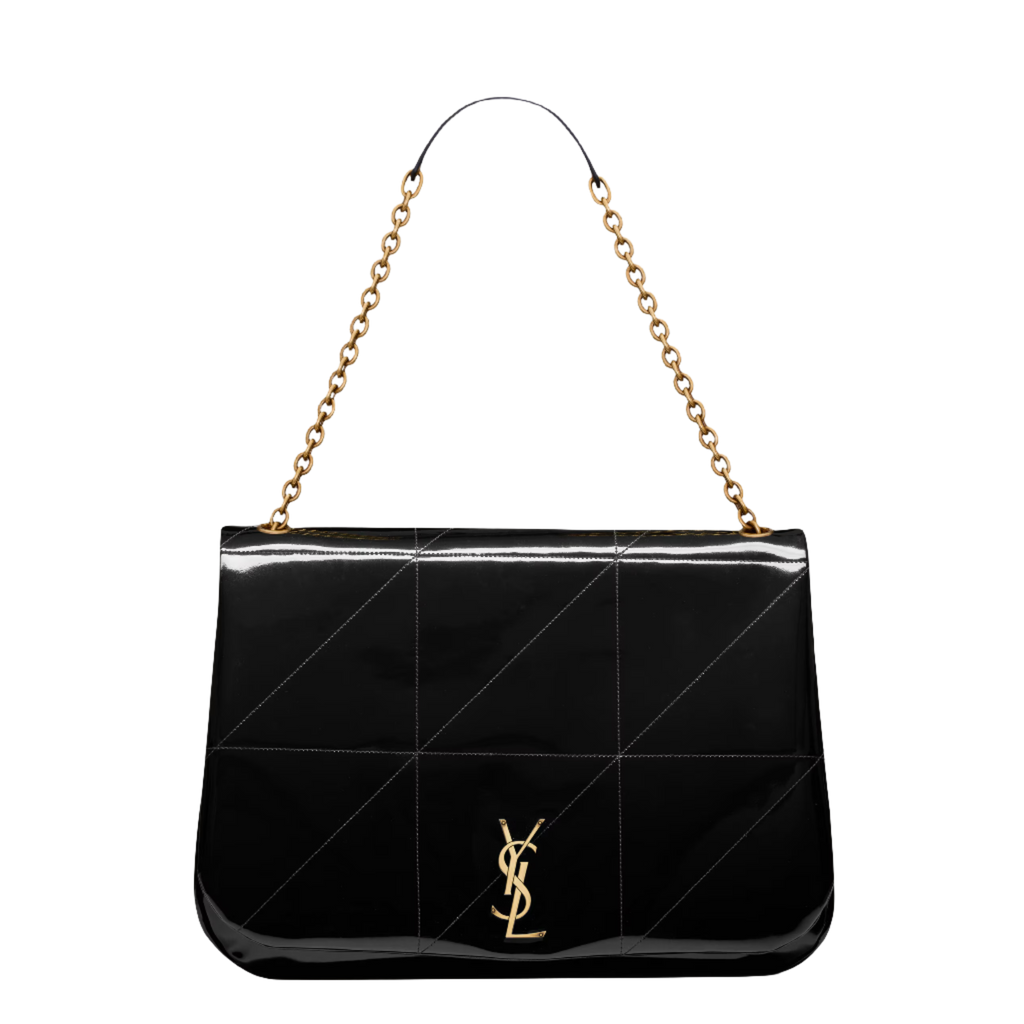 SAINT LAURENT YSL JAMIE IN PATENT EFFECT FABRIC BLACK