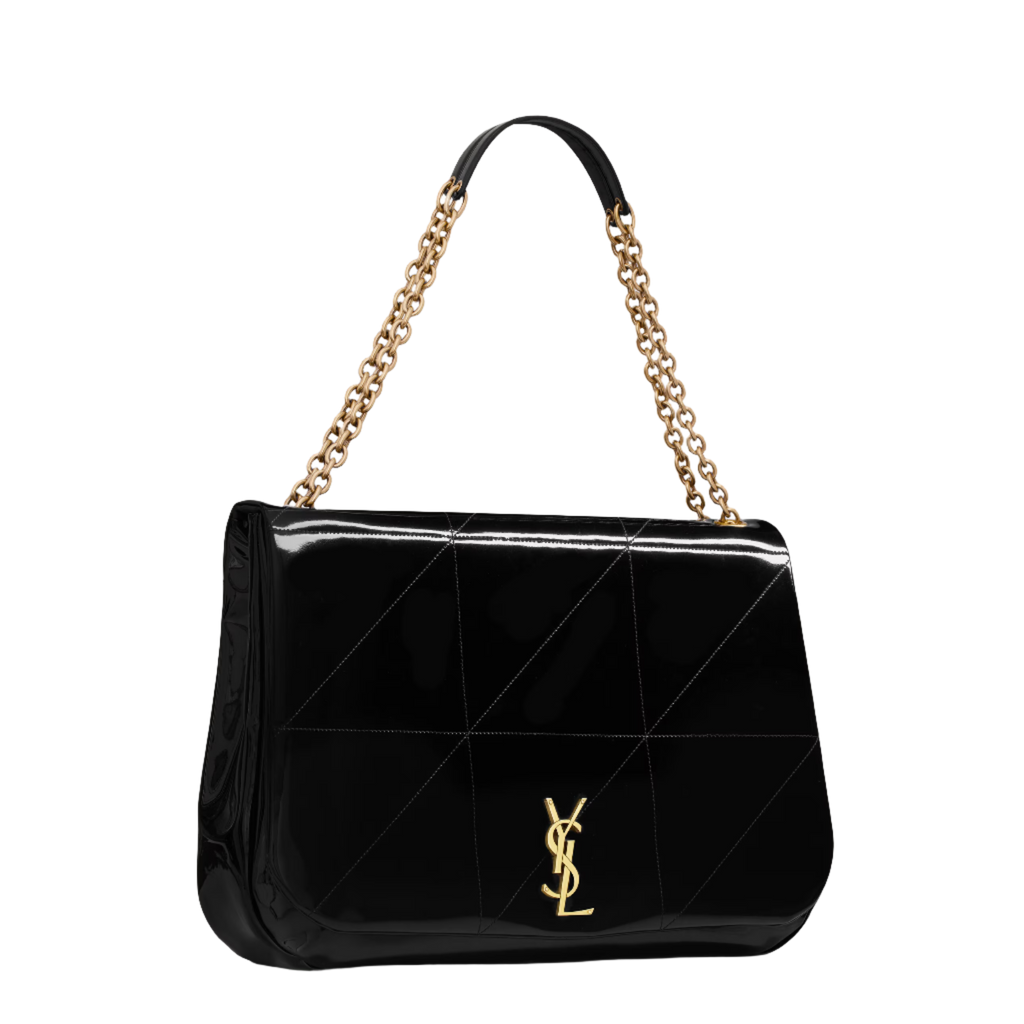 SAINT LAURENT YSL JAMIE IN PATENT EFFECT FABRIC BLACK