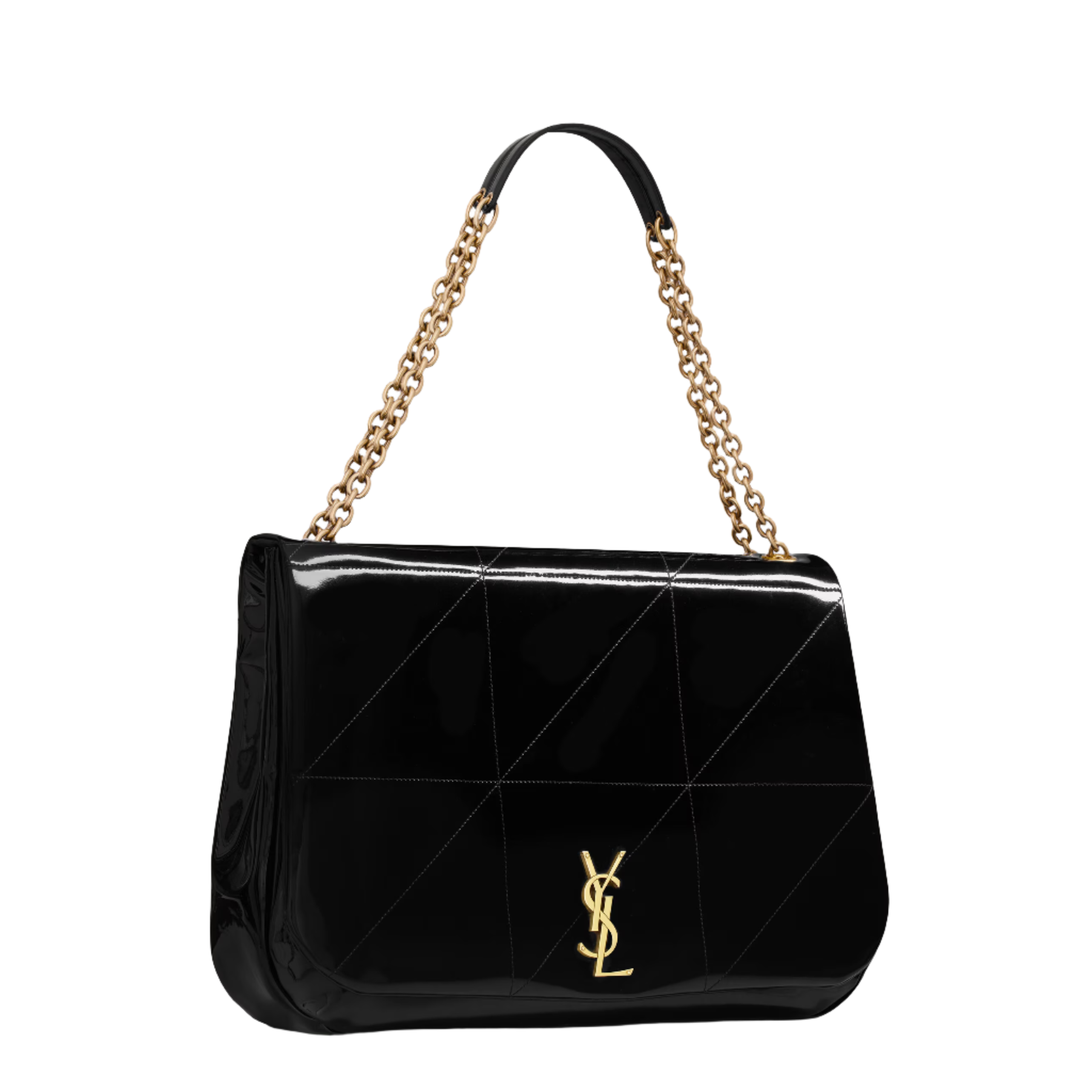 SAINT LAURENT YSL JAMIE IN PATENT EFFECT FABRIC BLACK