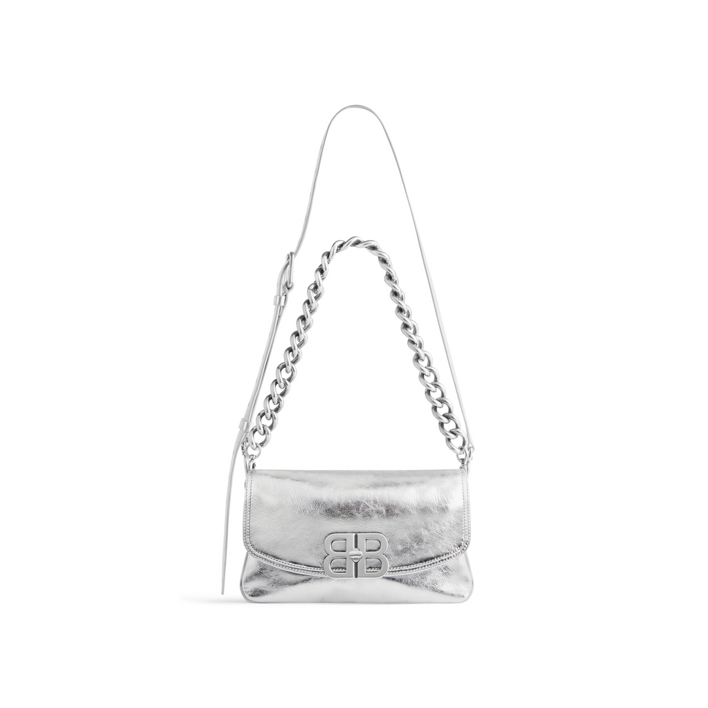 Bb Soft Small Flap Bag Metallized in Silver Balenciaga