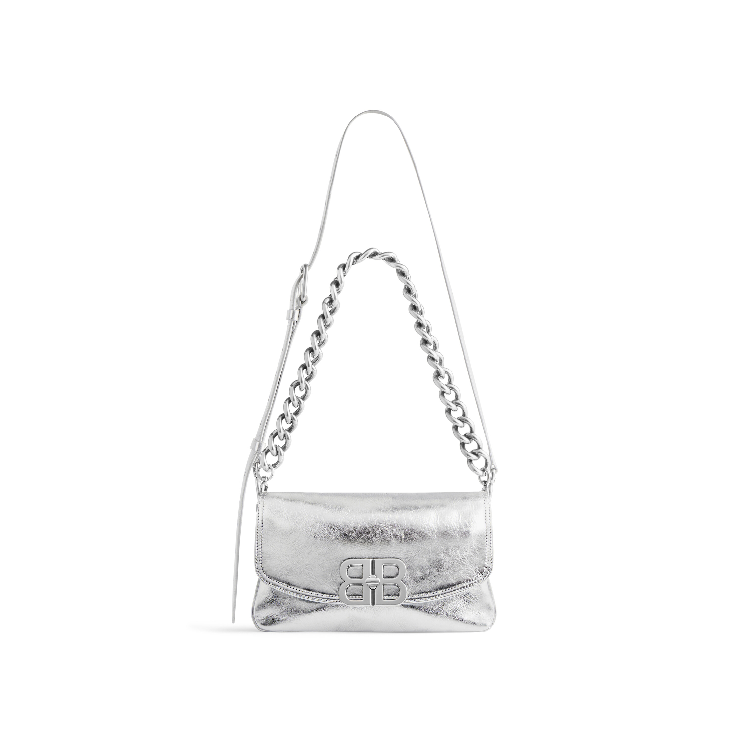 Bb Soft Small Flap Bag Metallized in Silver Balenciaga