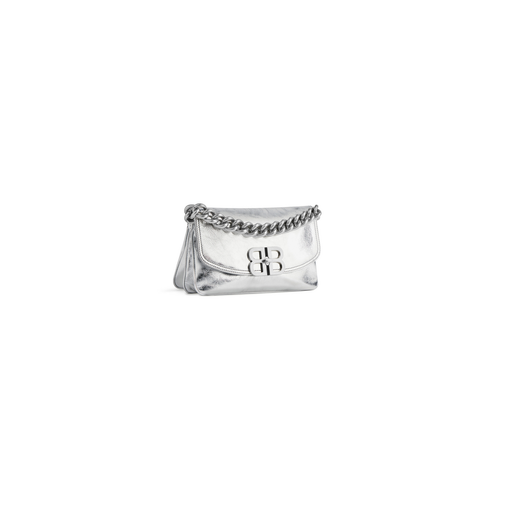 Bb Soft Small Flap Bag Metallized in Silver Balenciaga