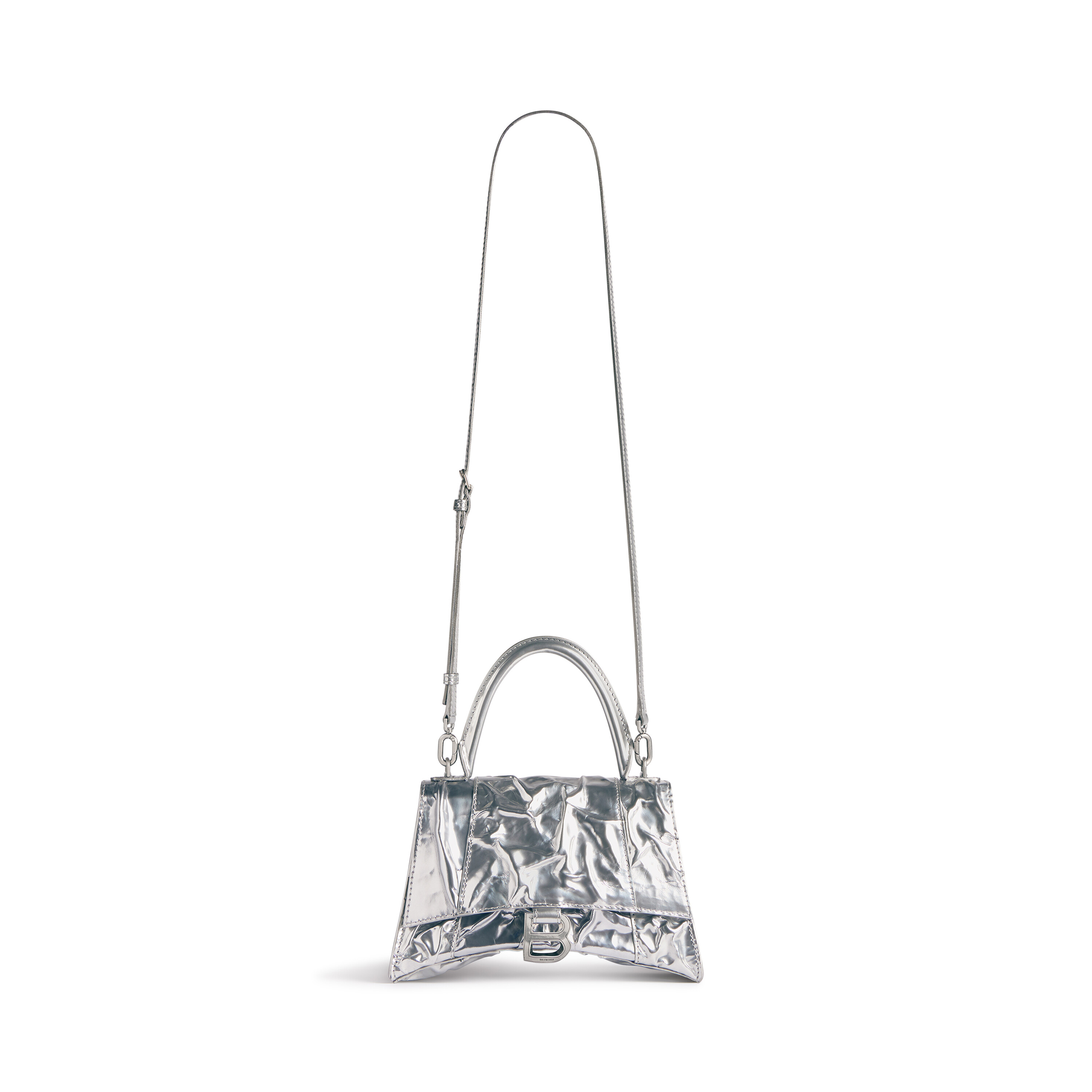 Hourglass Small Handbag Crushed Effect in Silver Balenciaga