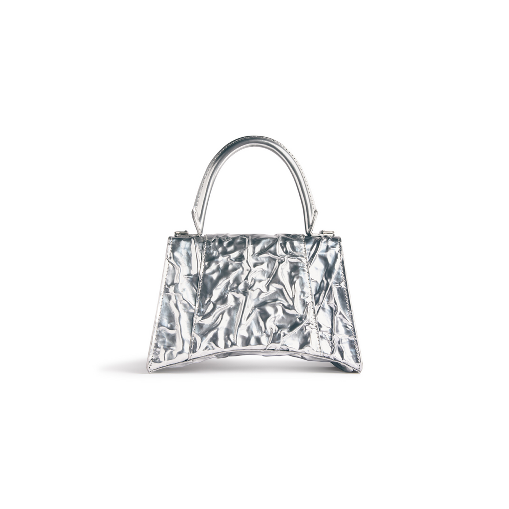 Hourglass Small Handbag Crushed Effect in Silver Balenciaga