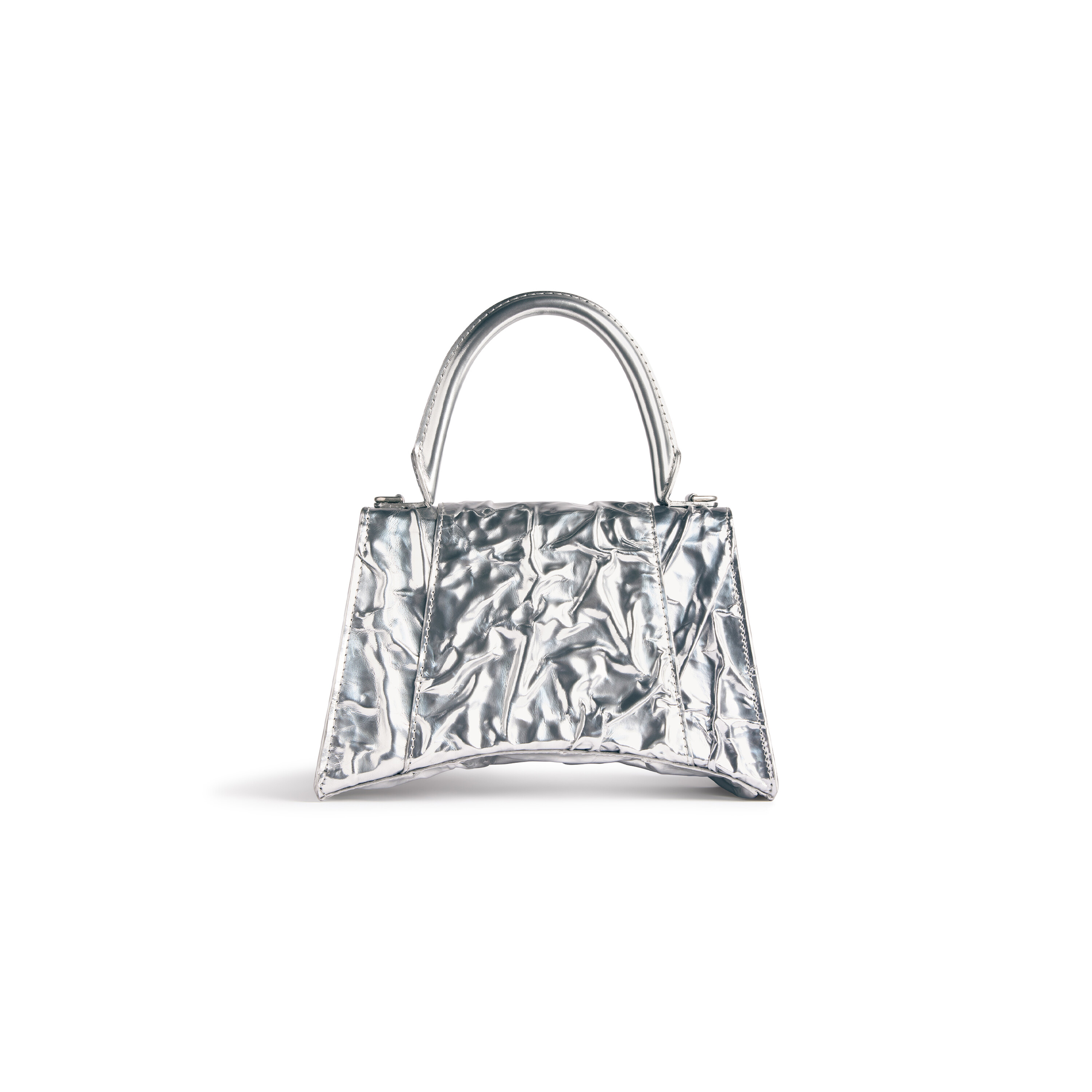 Hourglass Small Handbag Crushed Effect in Silver Balenciaga
