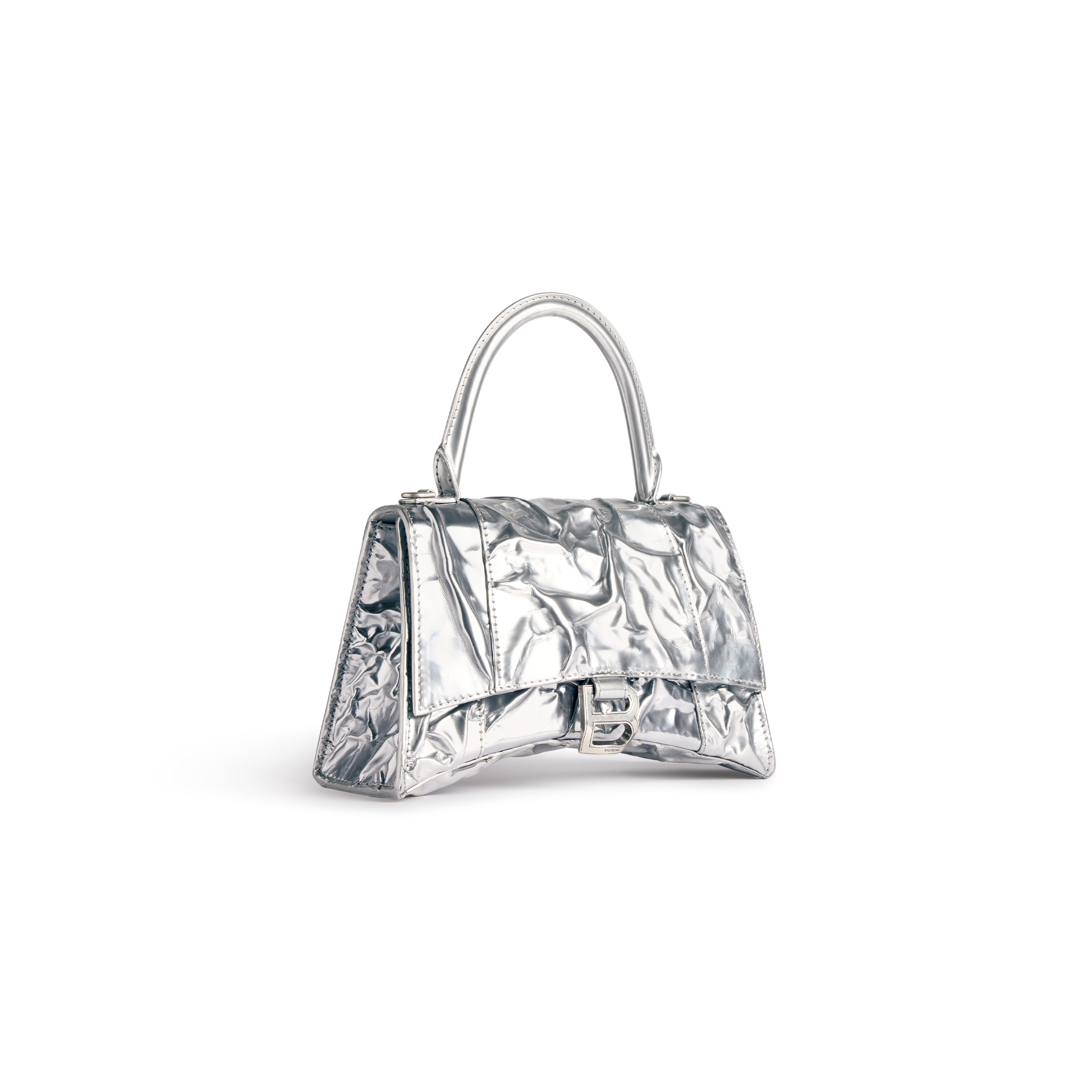 Hourglass Small Handbag Crushed Effect in Silver Balenciaga