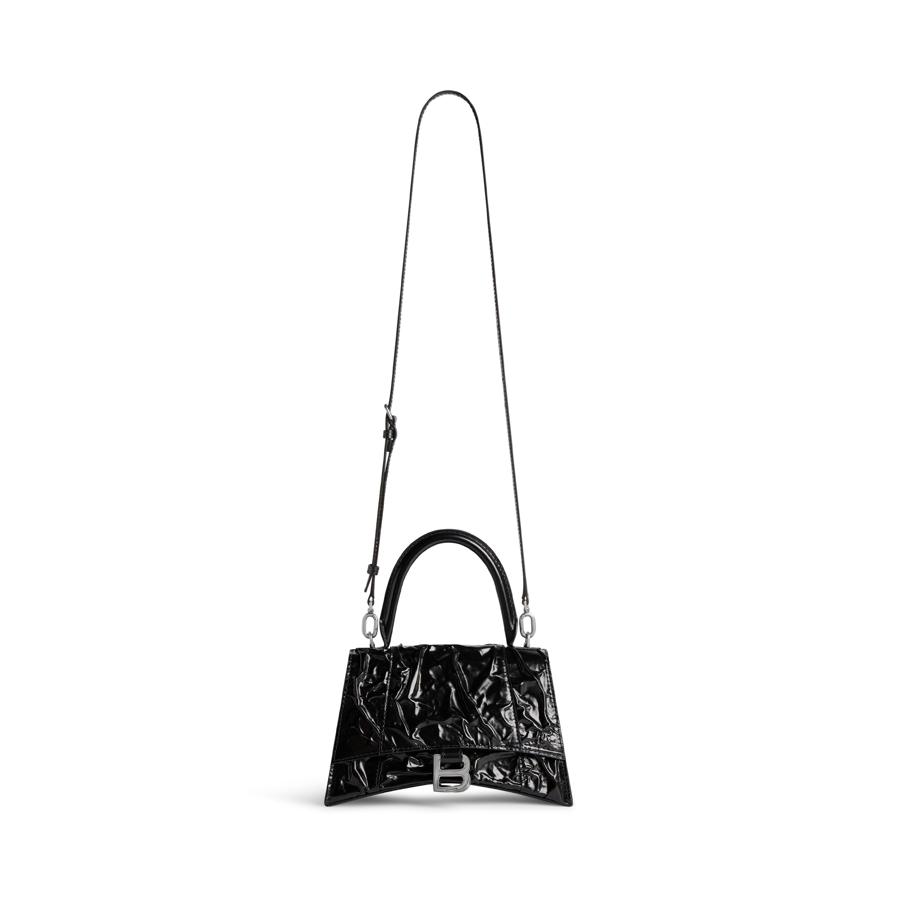 Hourglass Small Handbag Crushed Effect in Black Balenciaga