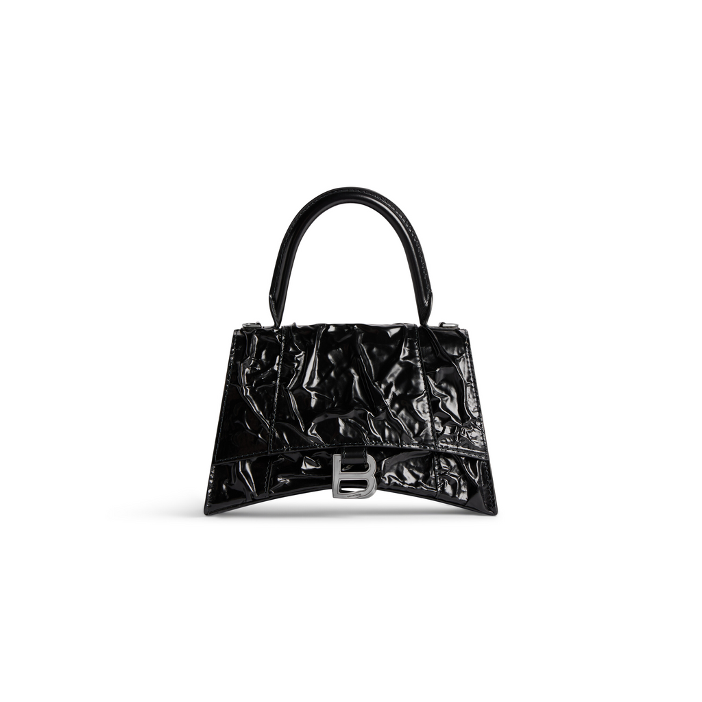 Hourglass Small Handbag Crushed Effect in Black Balenciaga