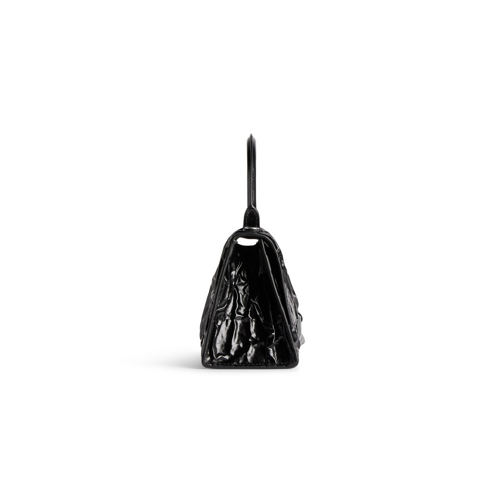 Hourglass Small Handbag Crushed Effect in Black Balenciaga