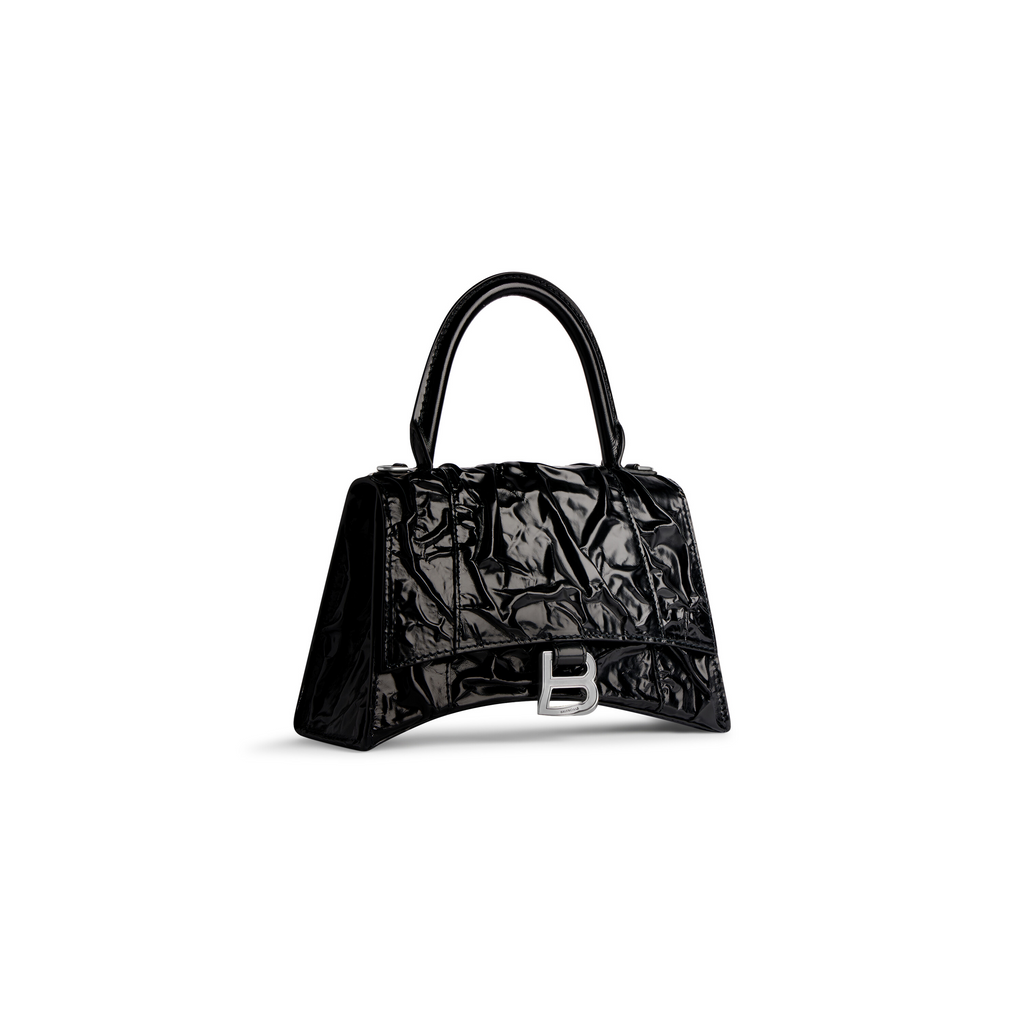 Hourglass Small Handbag Crushed Effect in Black Balenciaga