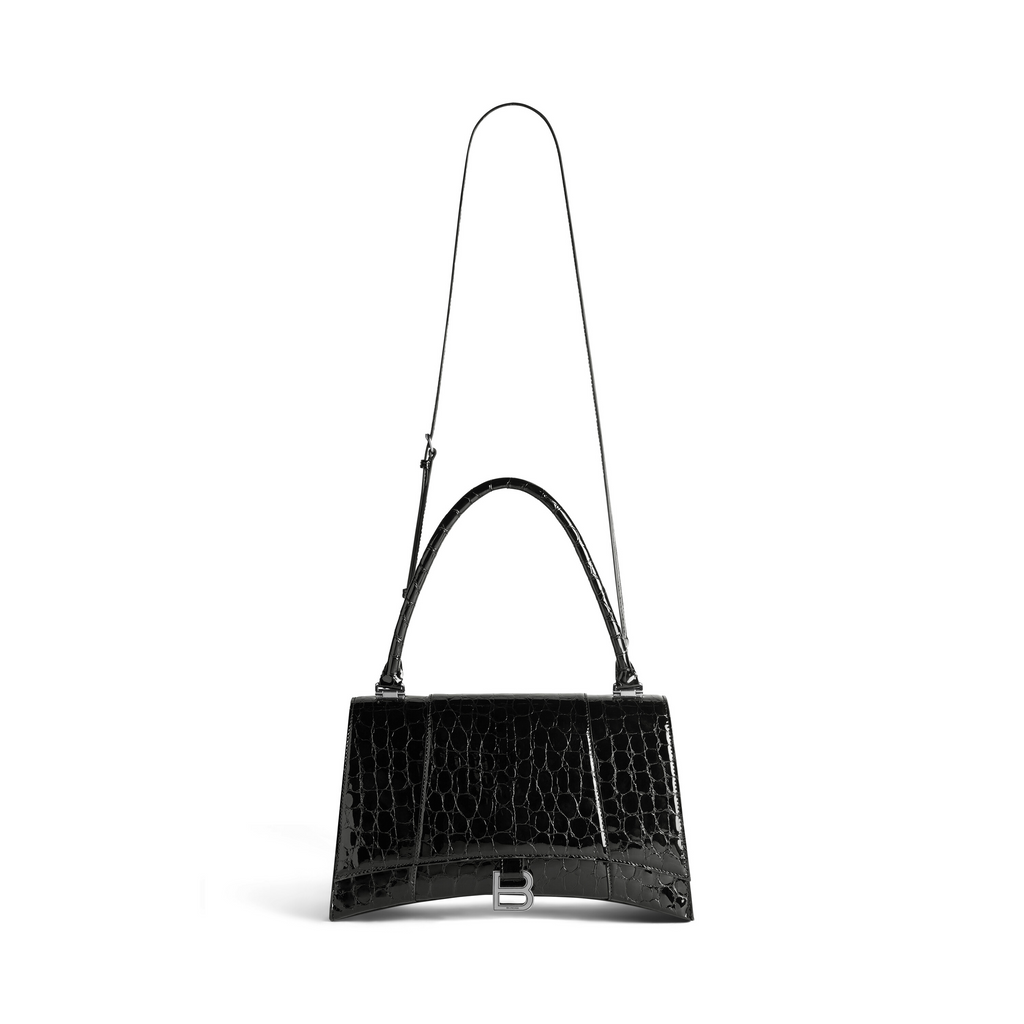 Hourglass Hinge Medium Handbag Crocodile Embossed in Black  Balenciaga