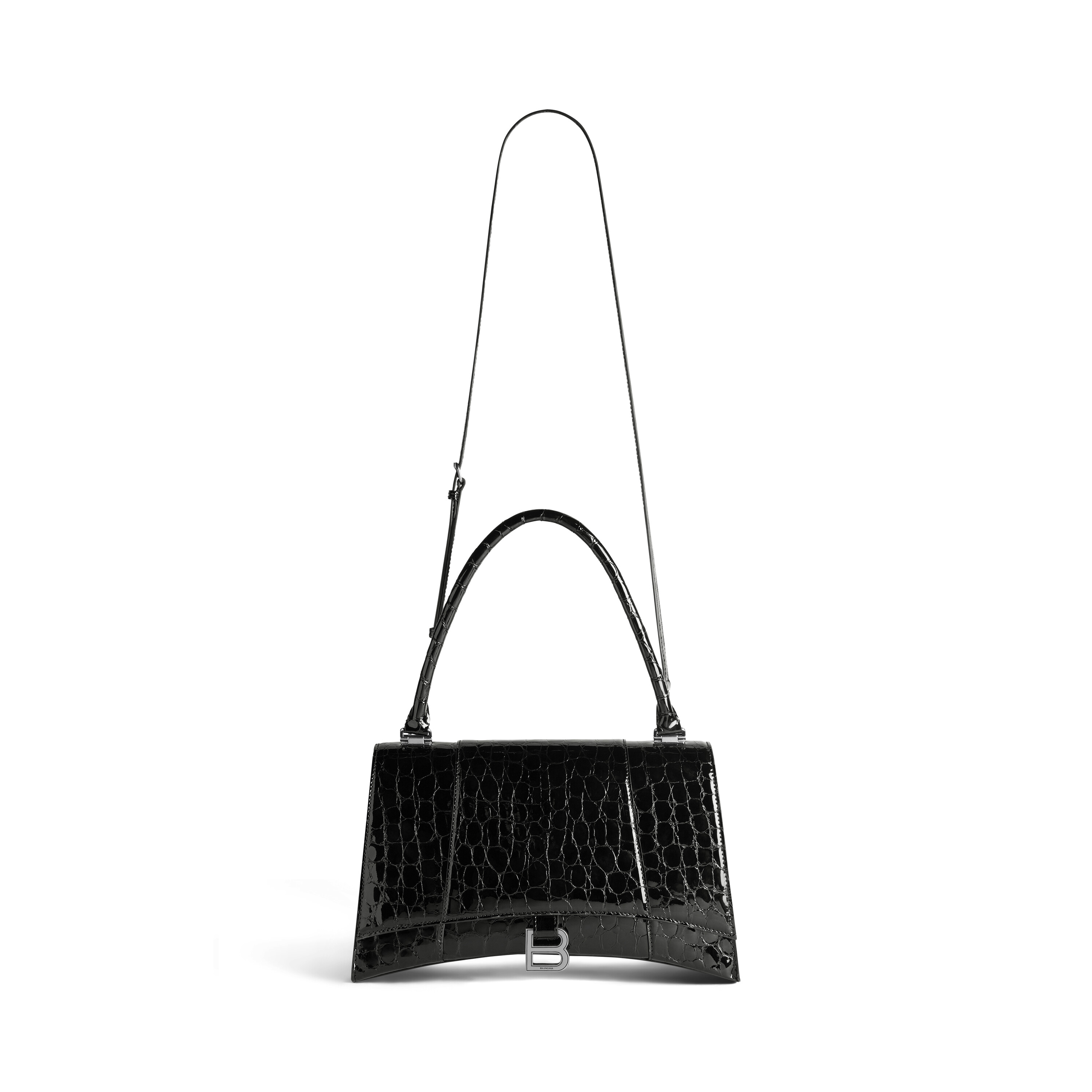 Hourglass Hinge Medium Handbag Crocodile Embossed in Black  Balenciaga