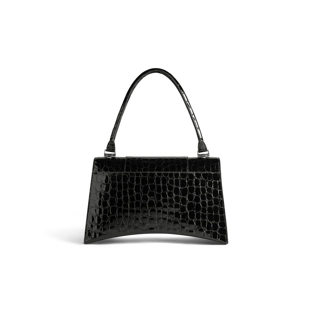 Hourglass Hinge Medium Handbag Crocodile Embossed in Black  Balenciaga