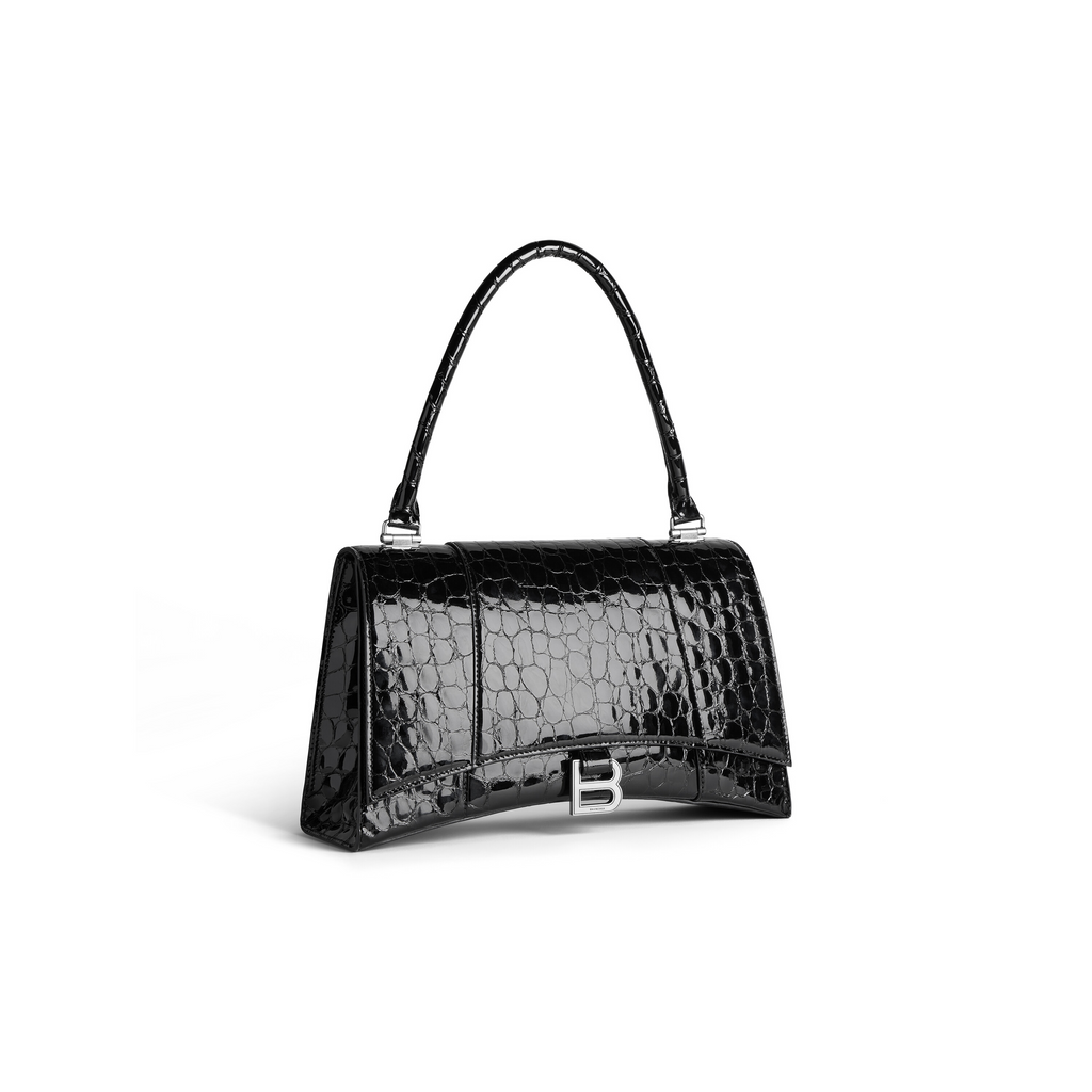 Hourglass Hinge Medium Handbag Crocodile Embossed in Black  Balenciaga