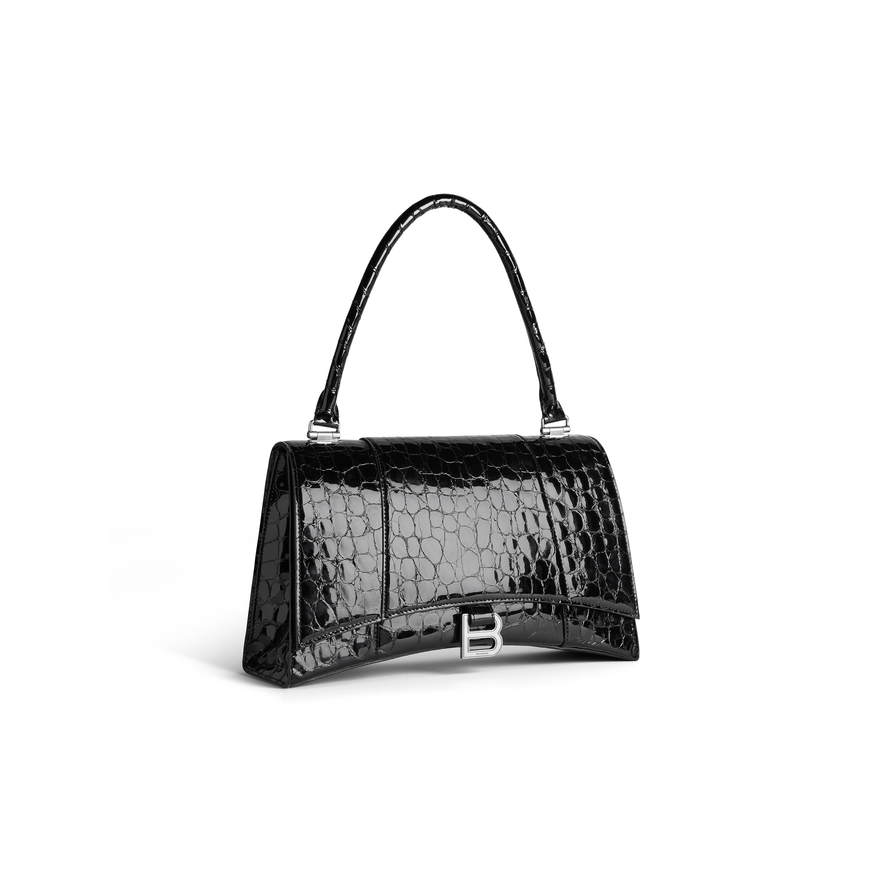 Hourglass Hinge Medium Handbag Crocodile Embossed in Black  Balenciaga