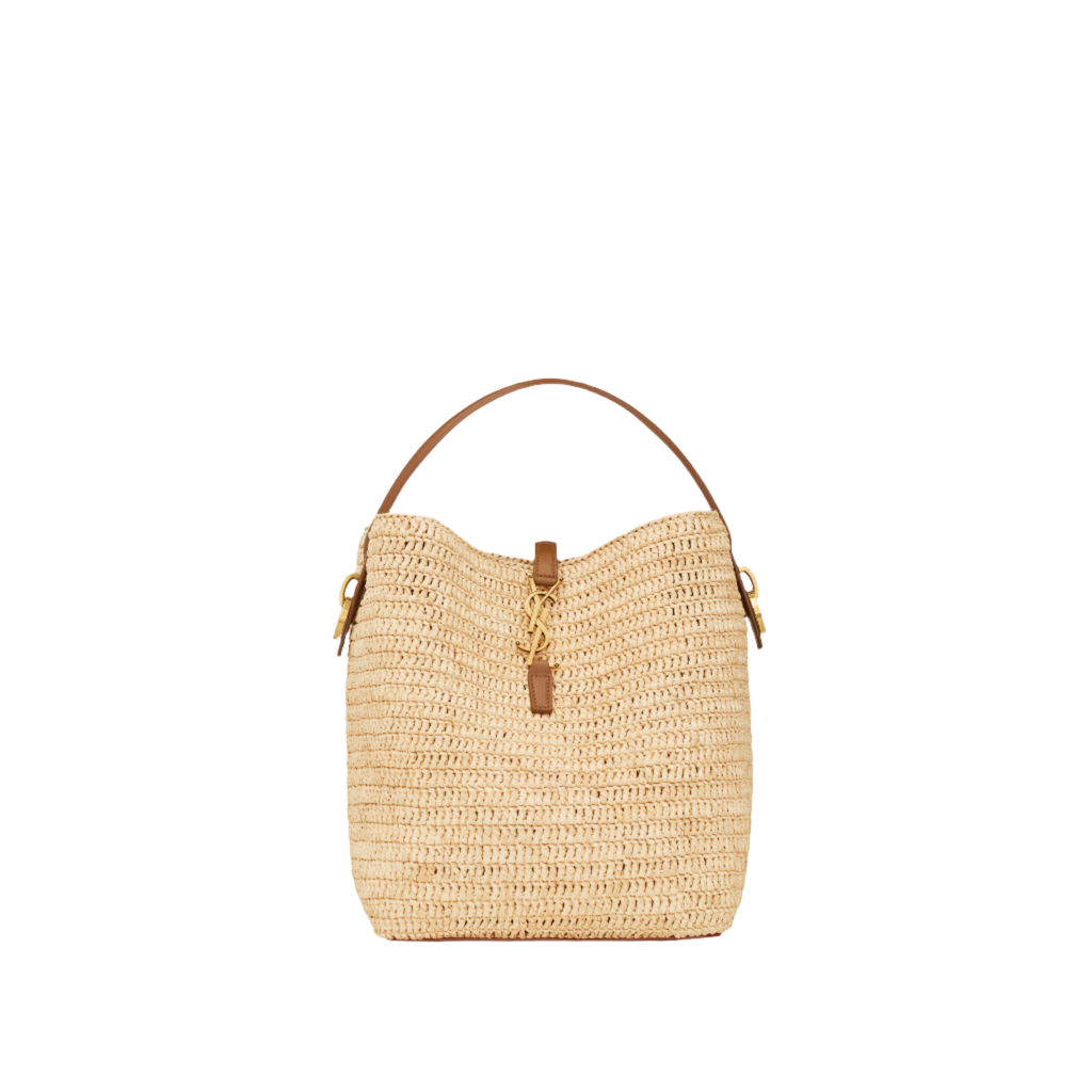 SAINT LAURENT YSL WOVEN RAFFIA AND VEGETABLE TANNED LEATHER