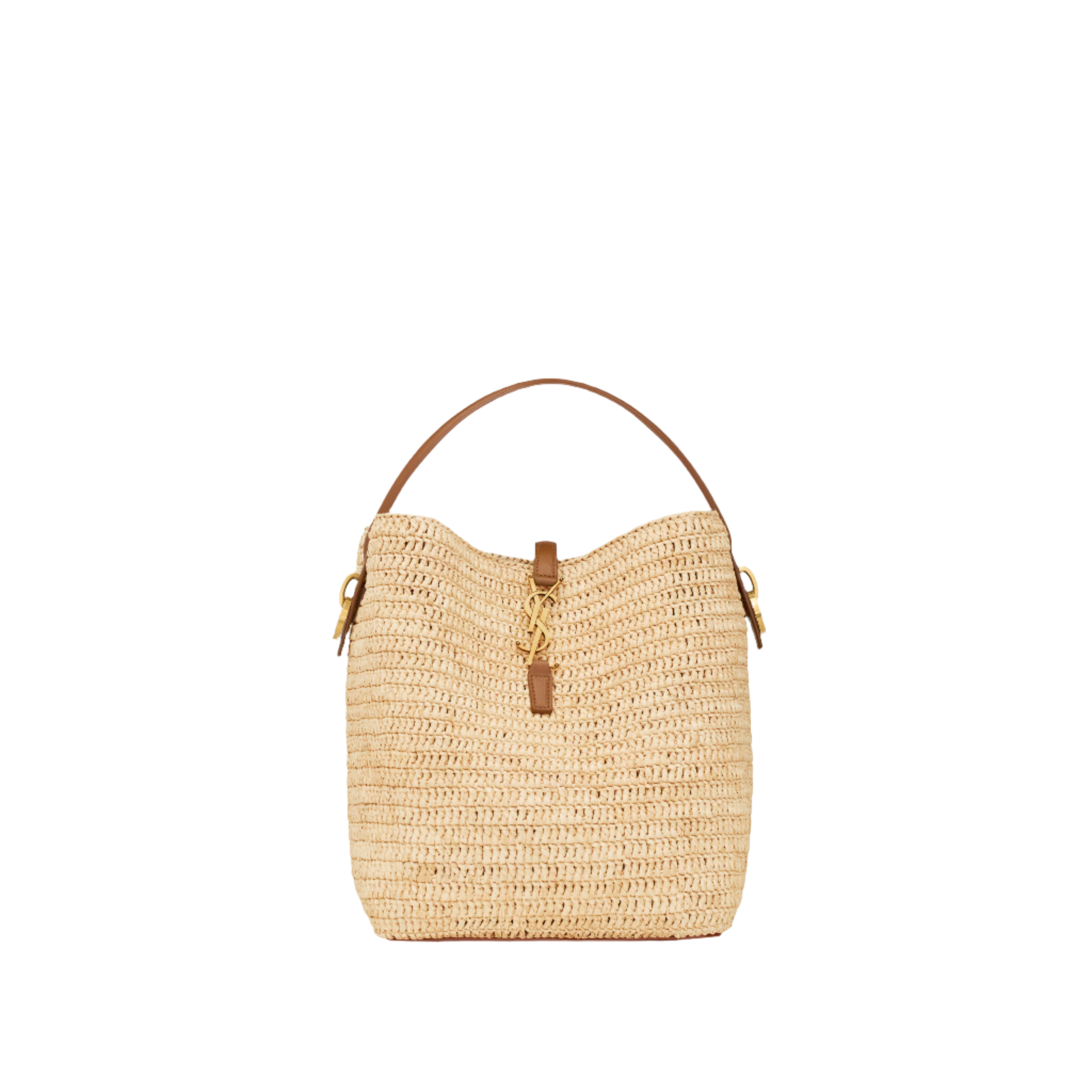 SAINT LAURENT YSL WOVEN RAFFIA AND VEGETABLE TANNED LEATHER