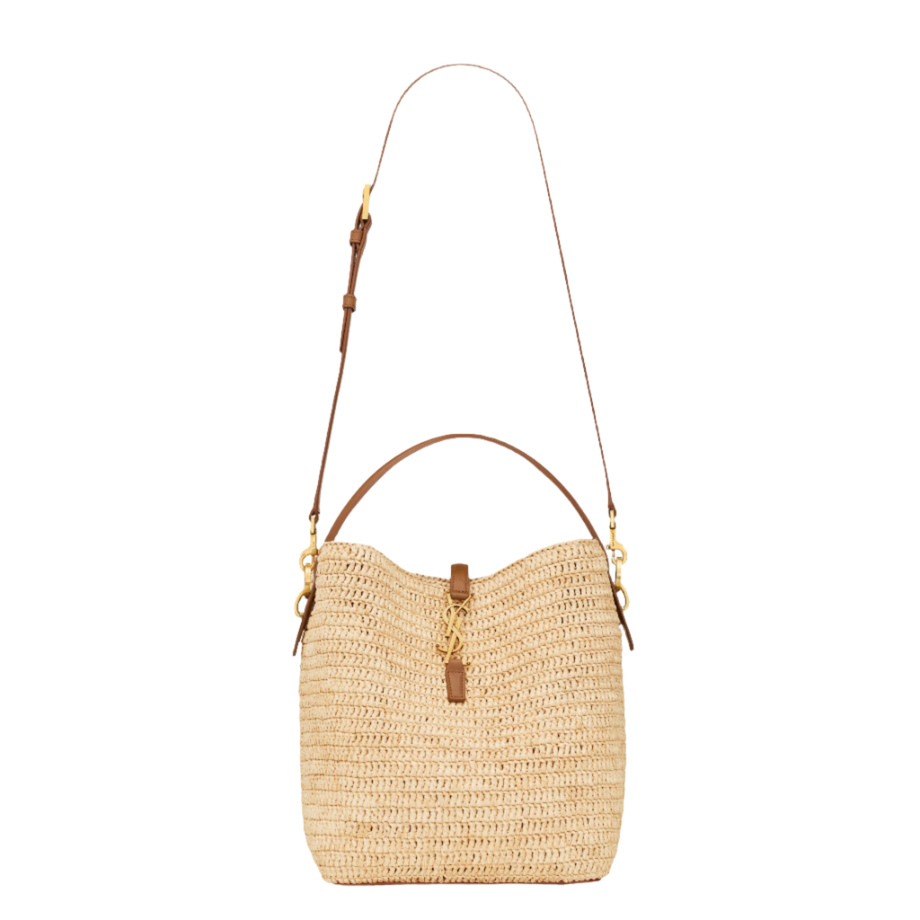 SAINT LAURENT YSL WOVEN RAFFIA AND VEGETABLE TANNED LEATHER