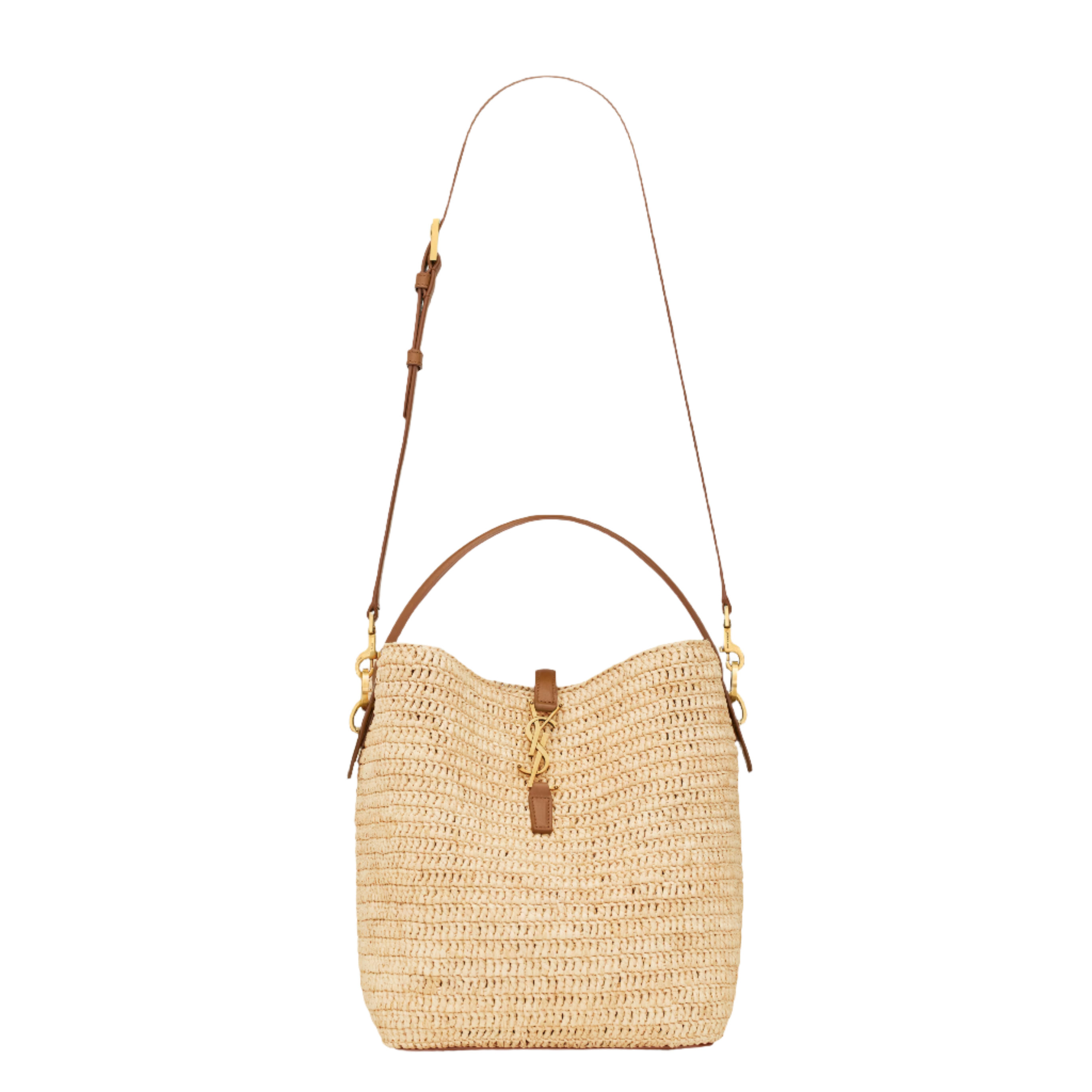 SAINT LAURENT YSL WOVEN RAFFIA AND VEGETABLE TANNED LEATHER