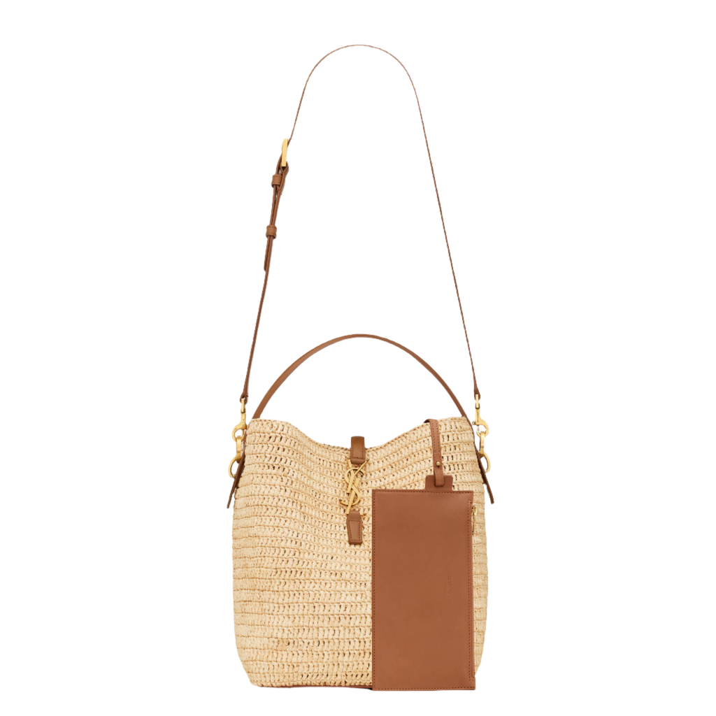 SAINT LAURENT YSL WOVEN RAFFIA AND VEGETABLE TANNED LEATHER