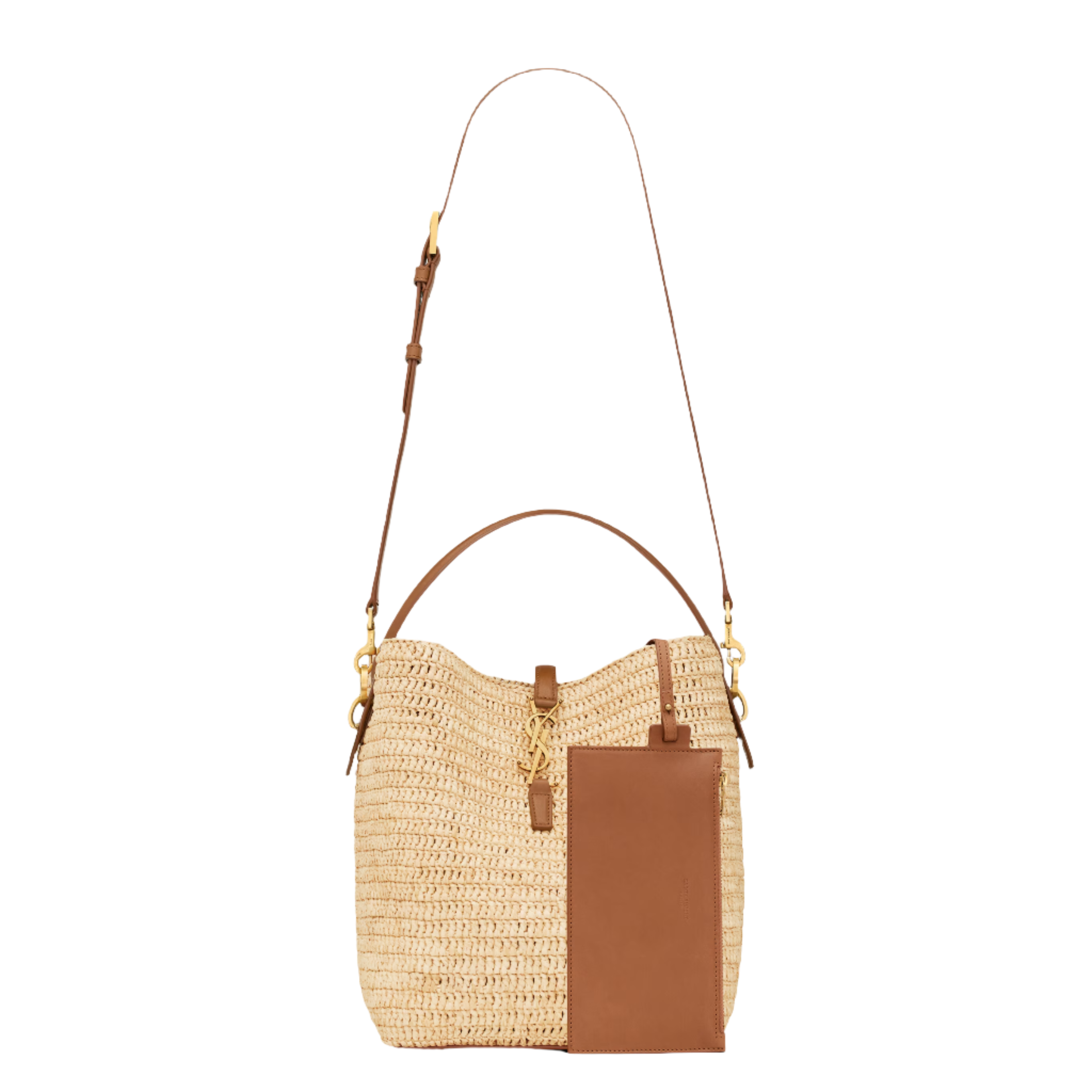 SAINT LAURENT YSL WOVEN RAFFIA AND VEGETABLE TANNED LEATHER