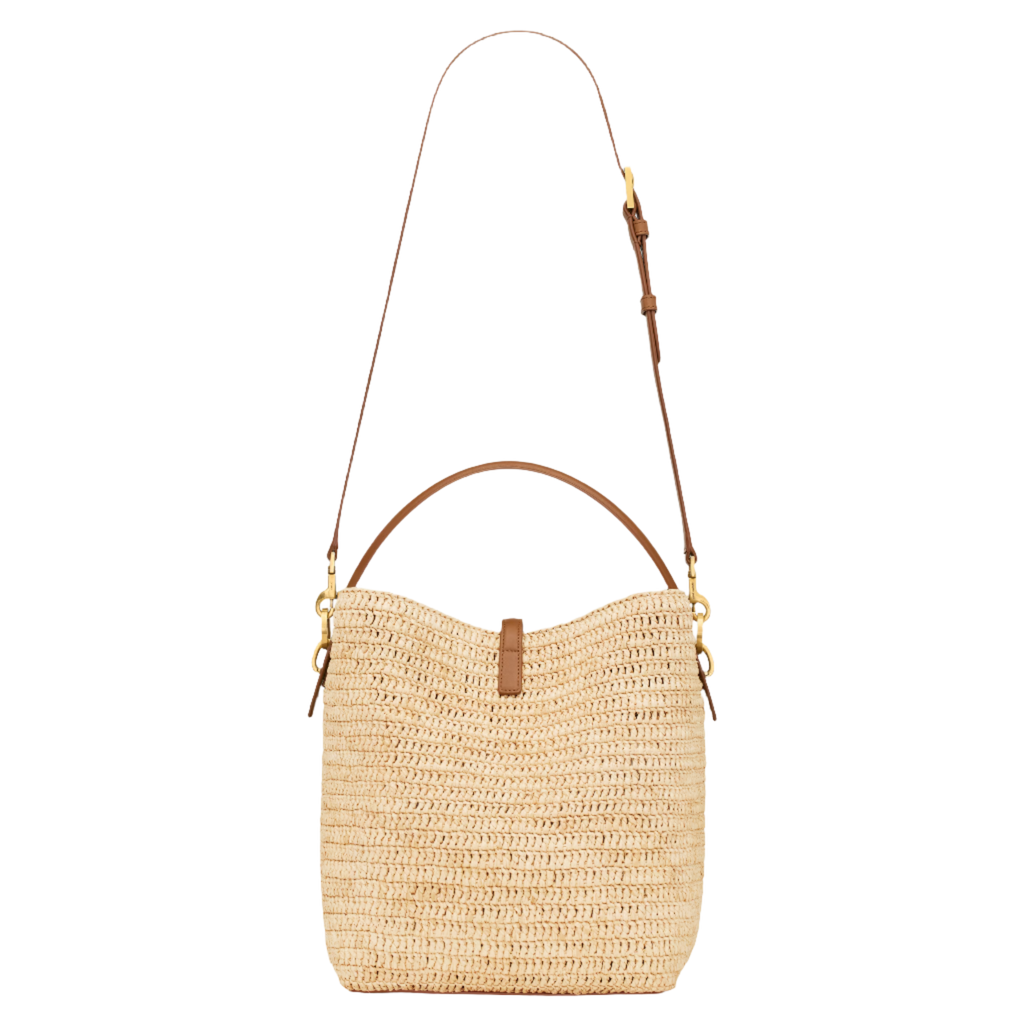 SAINT LAURENT YSL WOVEN RAFFIA AND VEGETABLE TANNED LEATHER