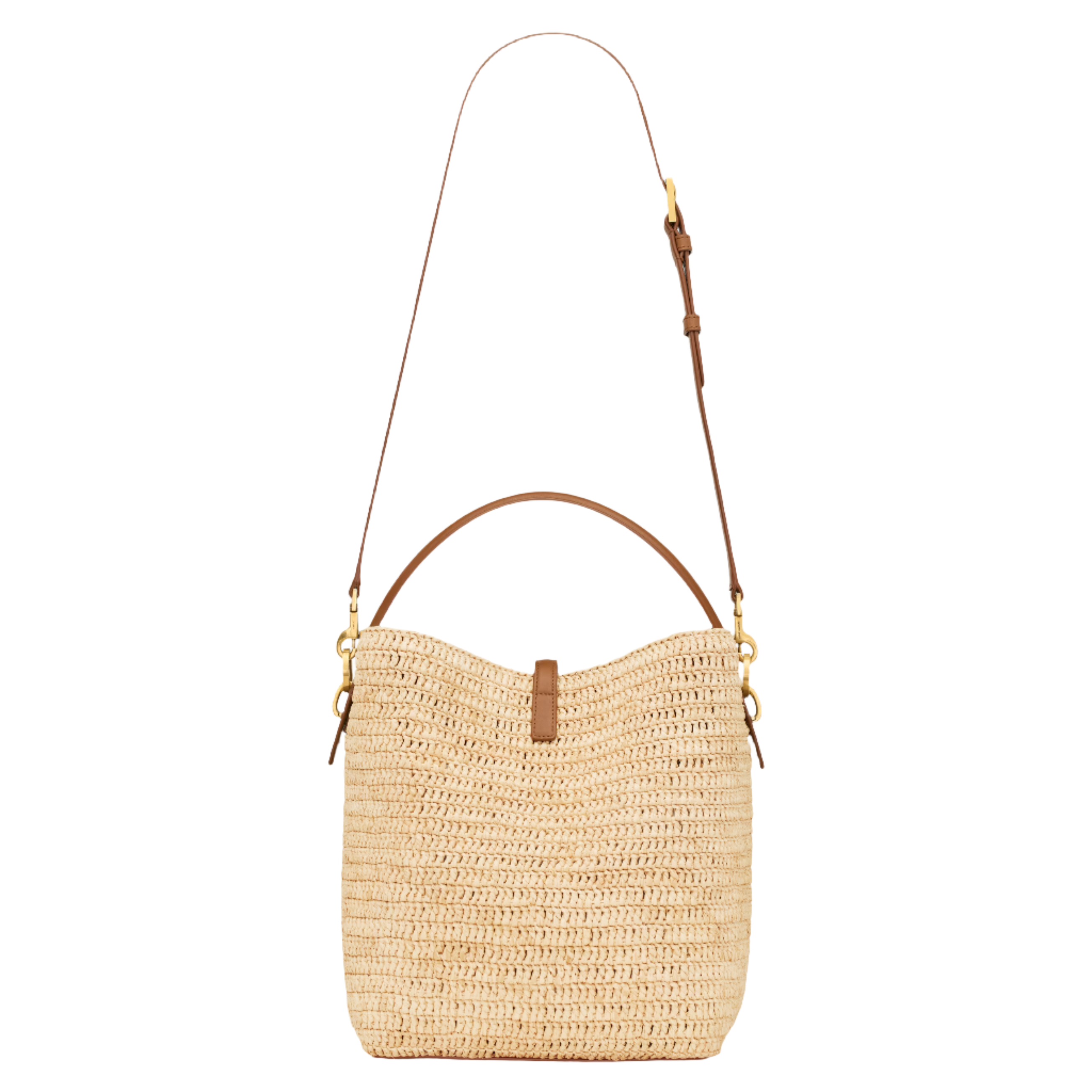 SAINT LAURENT YSL WOVEN RAFFIA AND VEGETABLE TANNED LEATHER