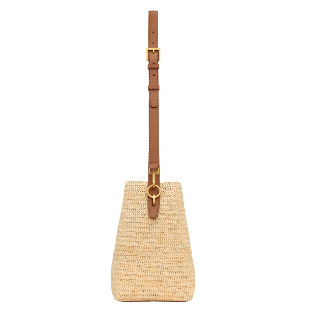 SAINT LAURENT YSL WOVEN RAFFIA AND VEGETABLE TANNED LEATHER