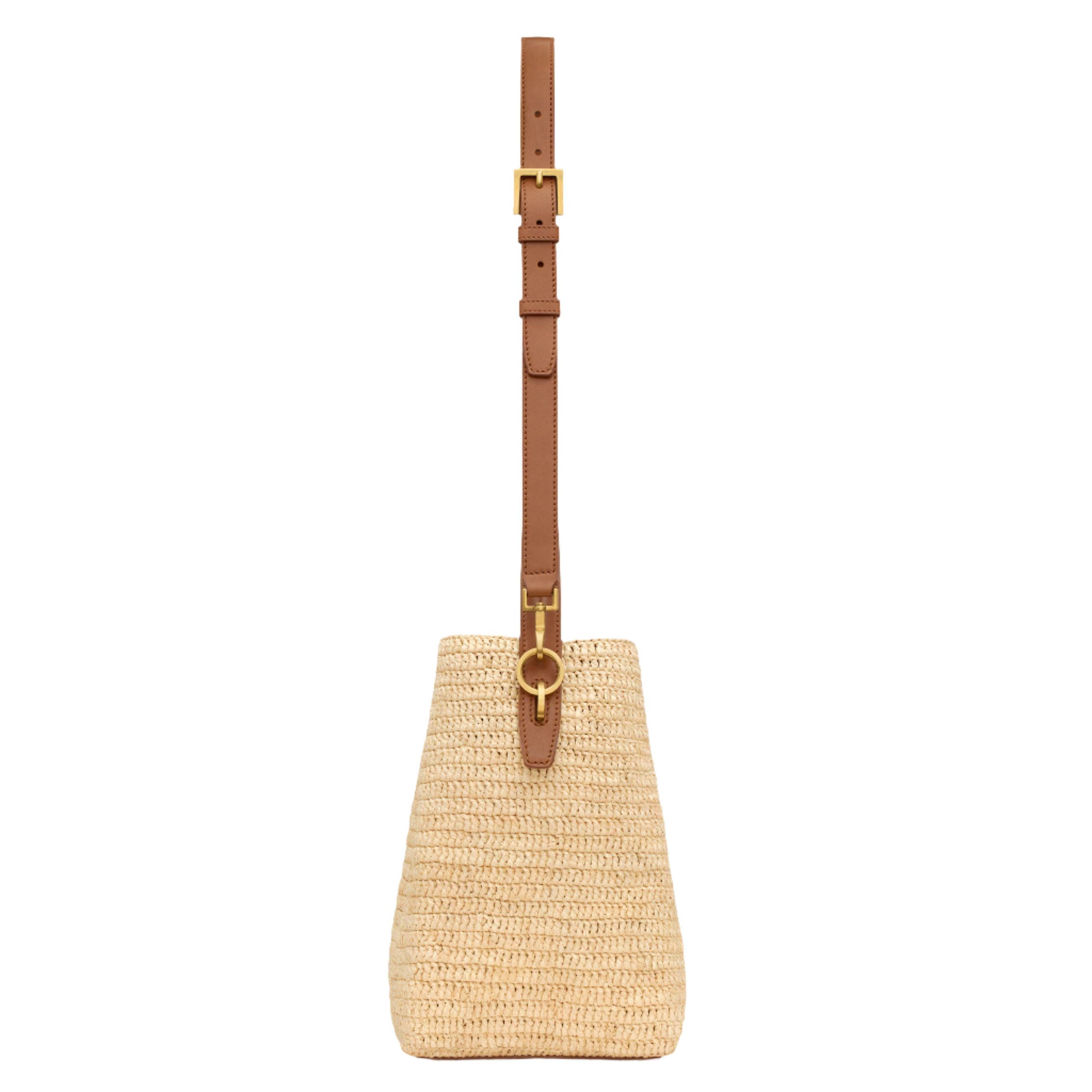 SAINT LAURENT YSL WOVEN RAFFIA AND VEGETABLE TANNED LEATHER