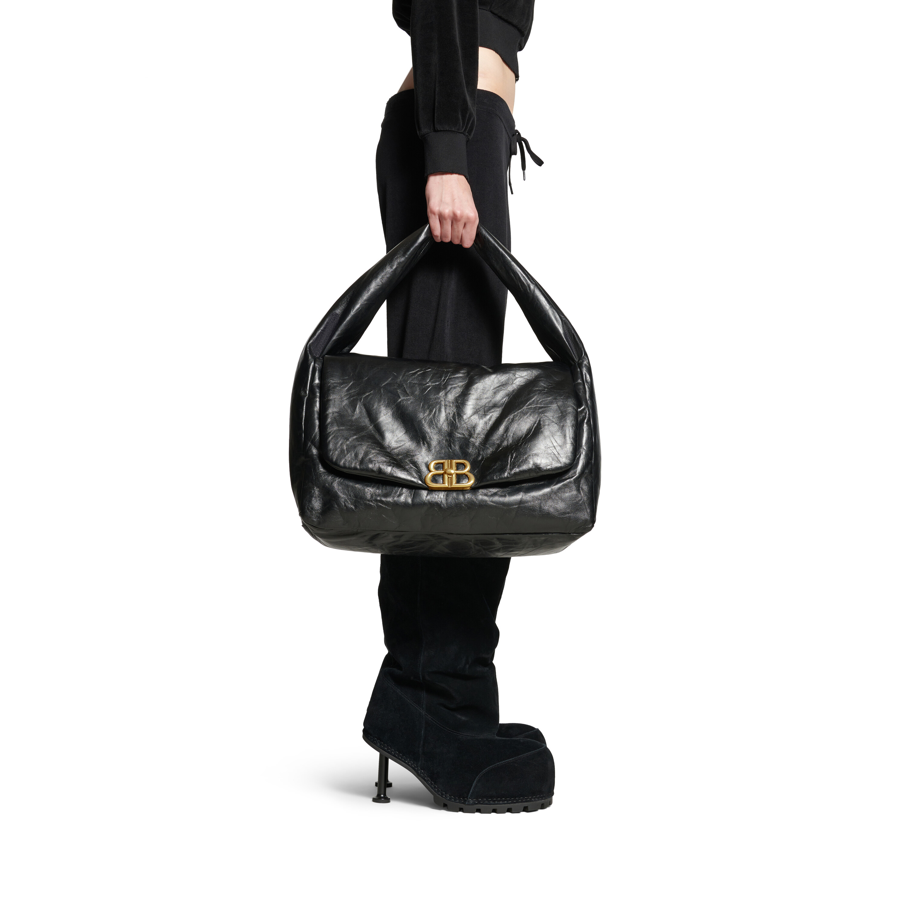 Womens Monaco Large Sling Bag in Black Balenciaga
