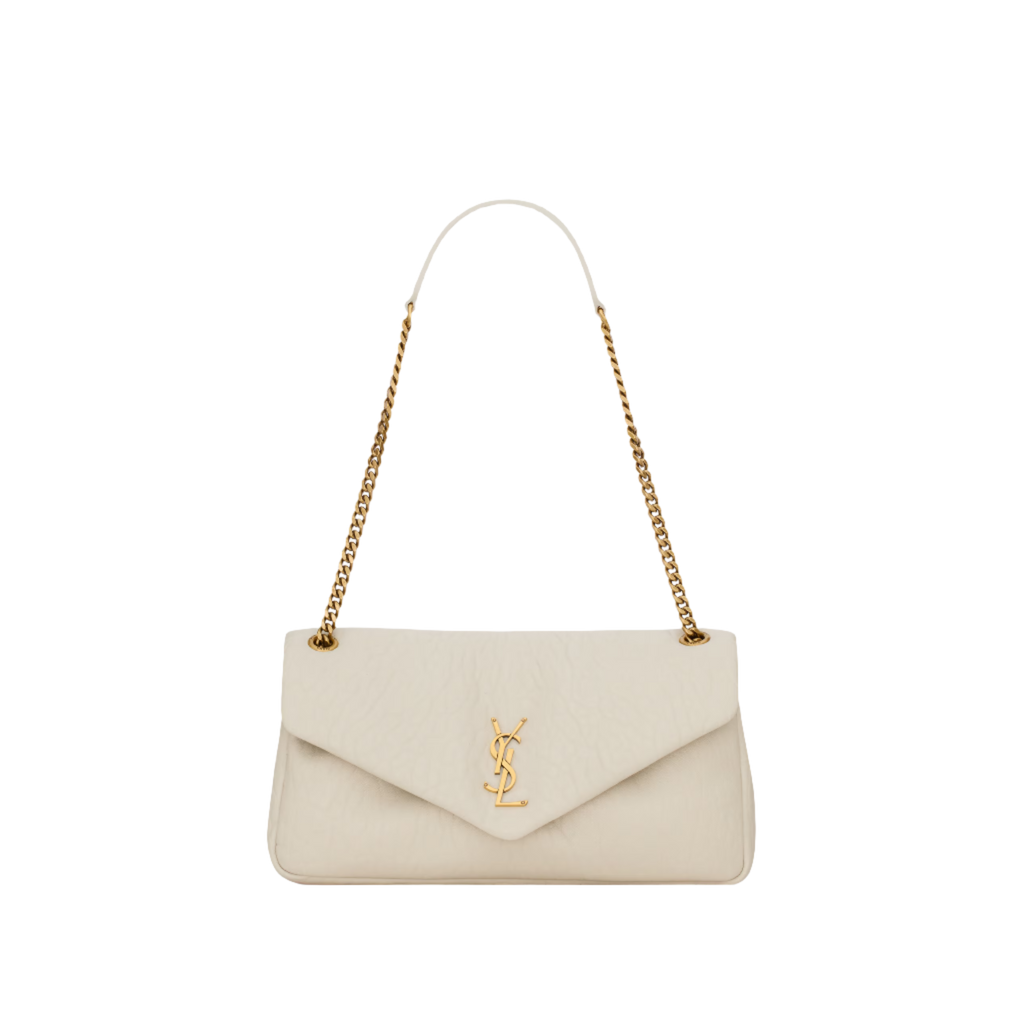 SAINT LAURENT YSL CALYPSO MEDIUM IN GRAINED LAMBSKIN ARMY WHITE