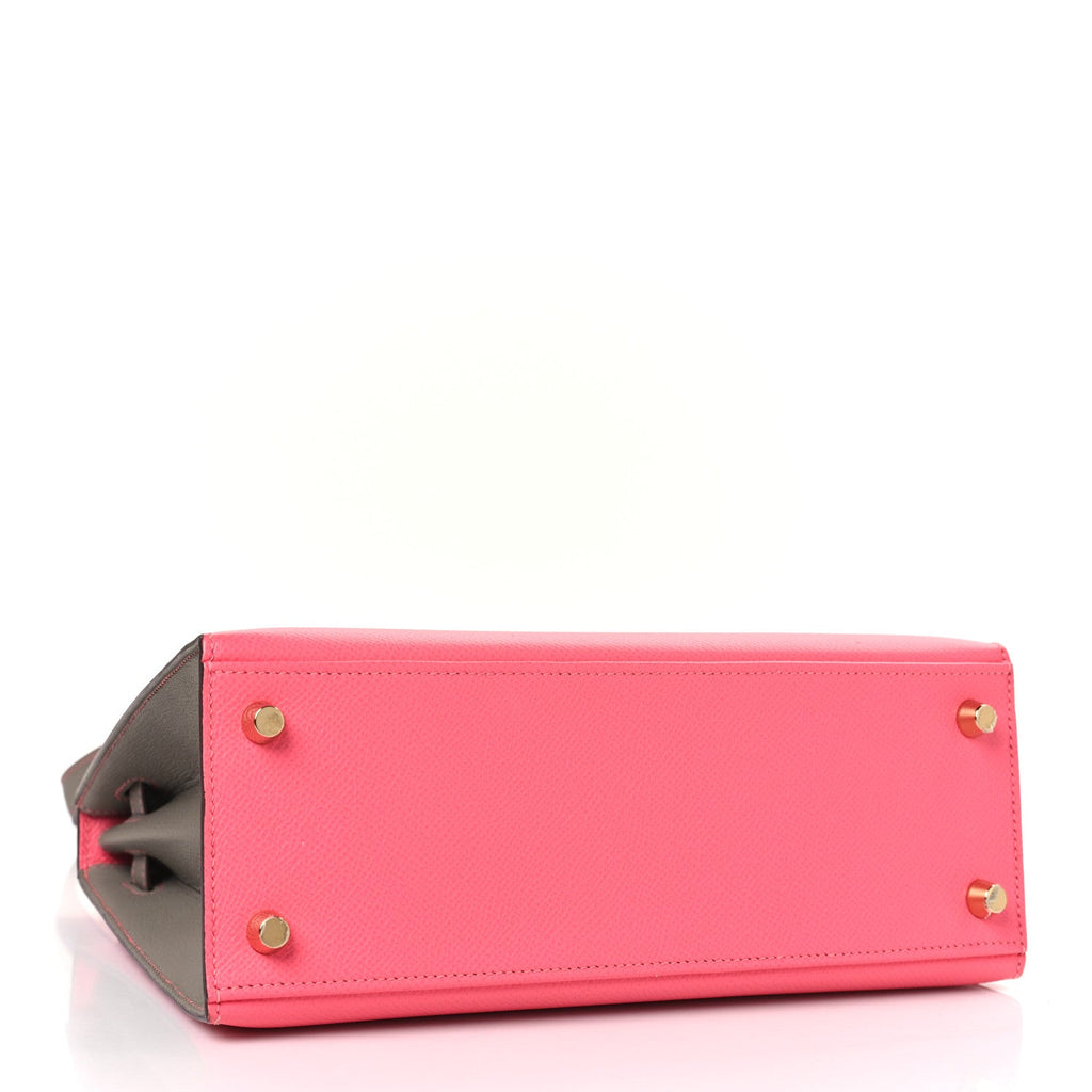 HERMES EPSOM BI-COLOR HORSESHOE KELLY SELLIER 25 ROSE AZALEE GRIS MOUETTE