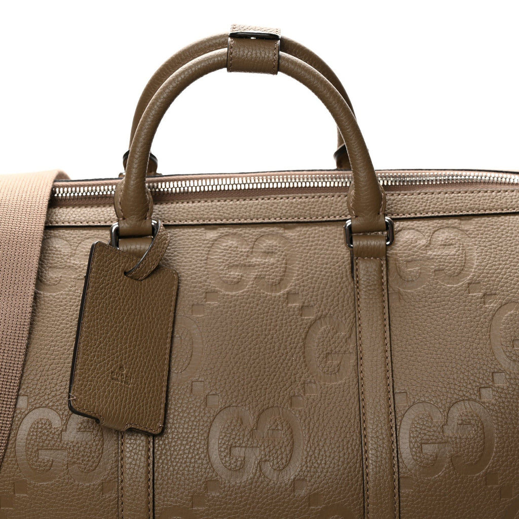 Gucci Piuma Calfskin Jumbo Gg Embossed Large Duffle Bag Good Taupe