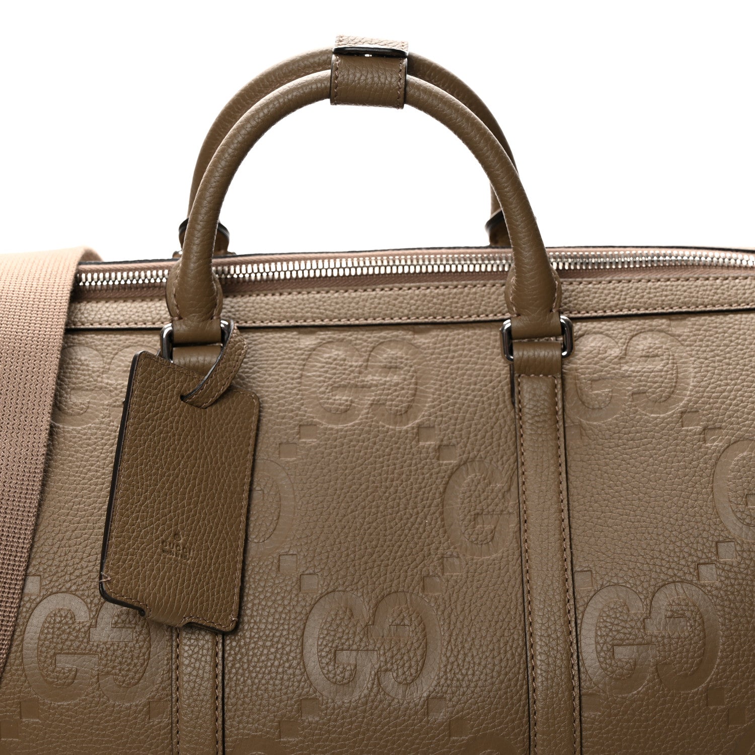 Gucci Piuma Calfskin Jumbo Gg Embossed Large Duffle Bag Good Taupe