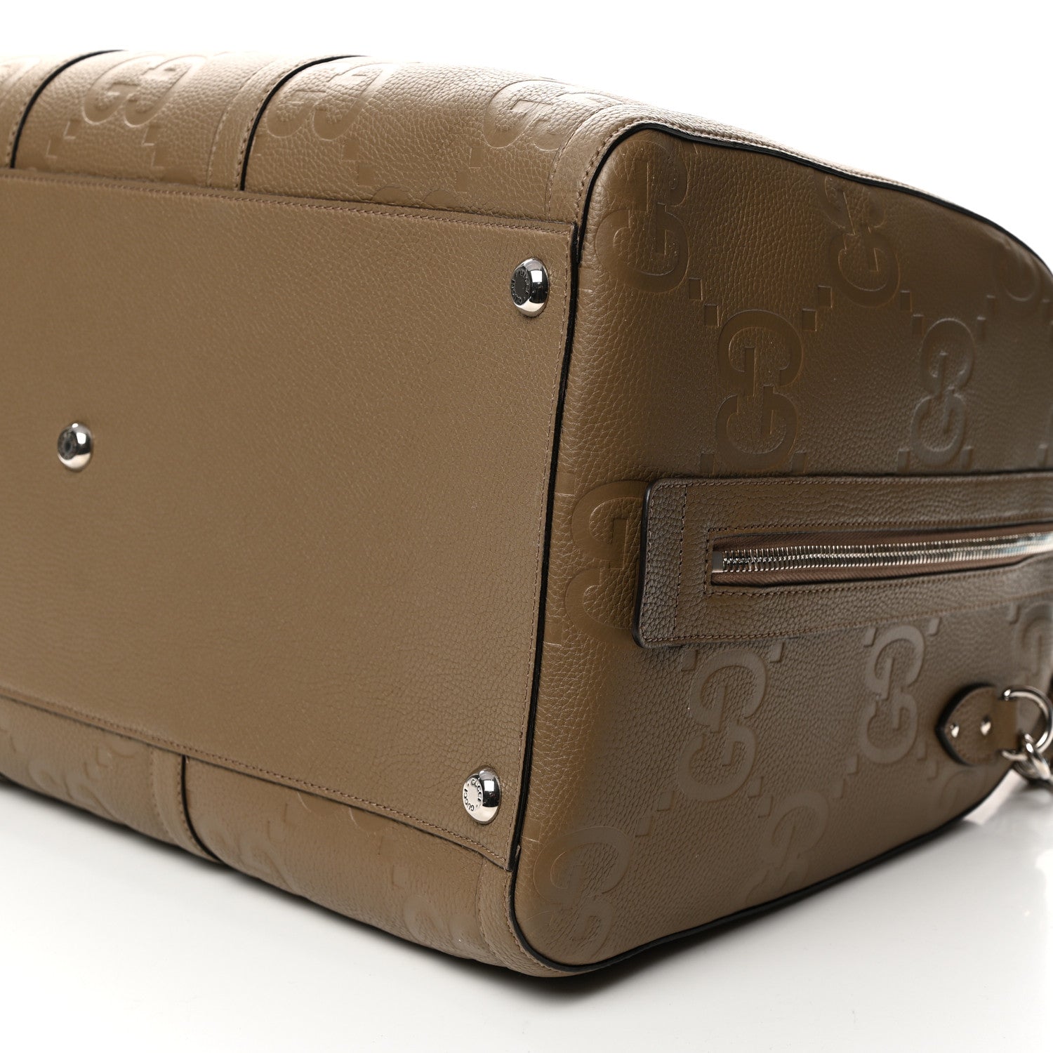 Gucci Piuma Calfskin Jumbo Gg Embossed Large Duffle Bag Good Taupe