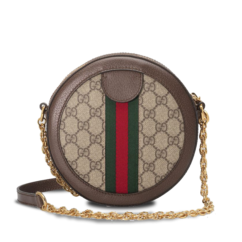 Gucci Women Ophidia Mini Chain Bag Beige Ebony GG Supreme Canvas Brown Leather Double G