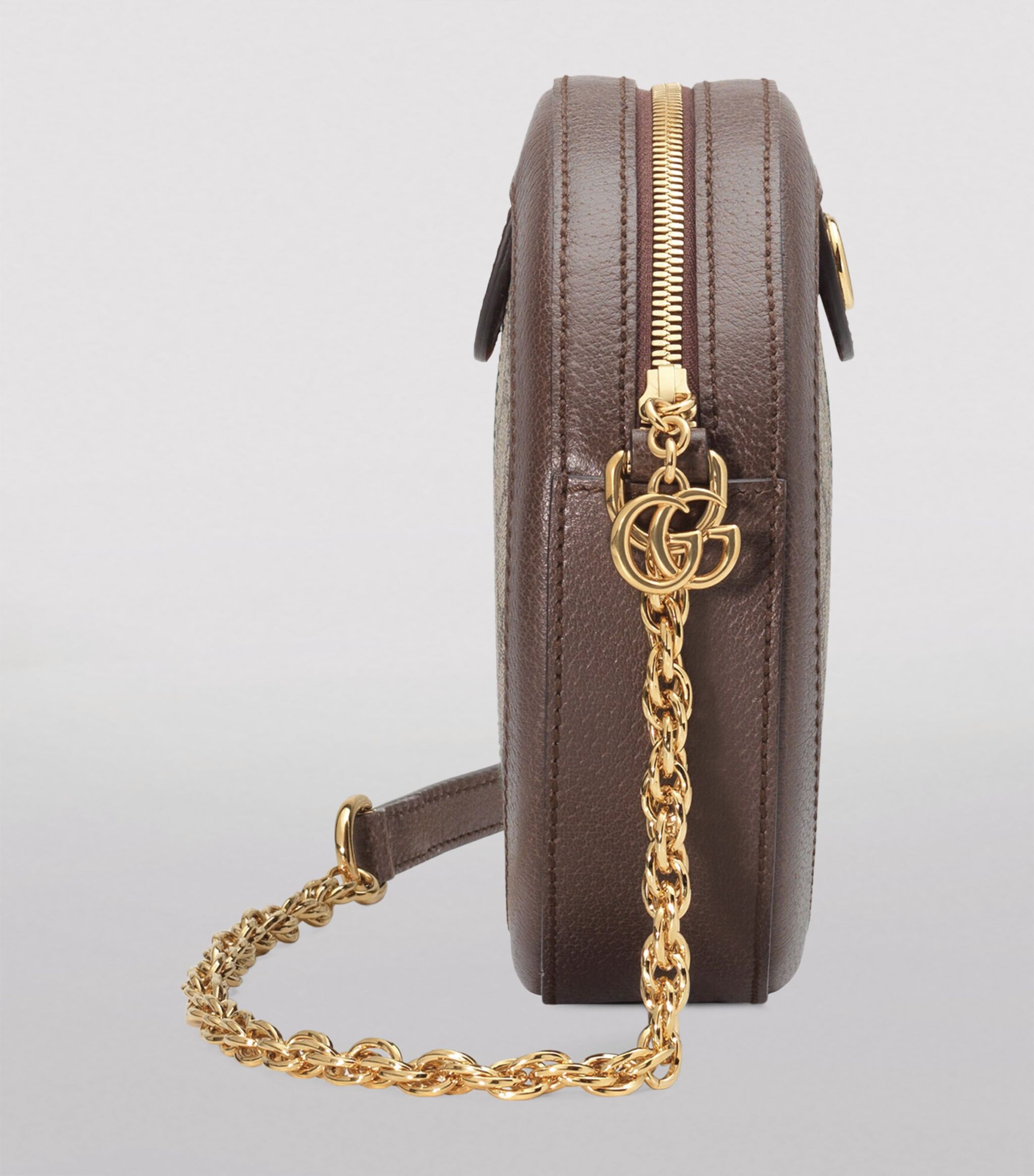 Gucci Women Ophidia Mini Chain Bag Beige Ebony GG Supreme Canvas Brown Leather Double G