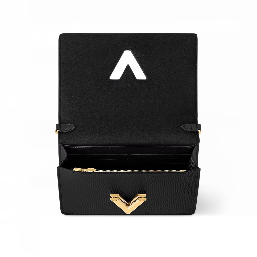 Louis Vuitton LV Women Twist Belt Chain Wallet Black Epi Leather