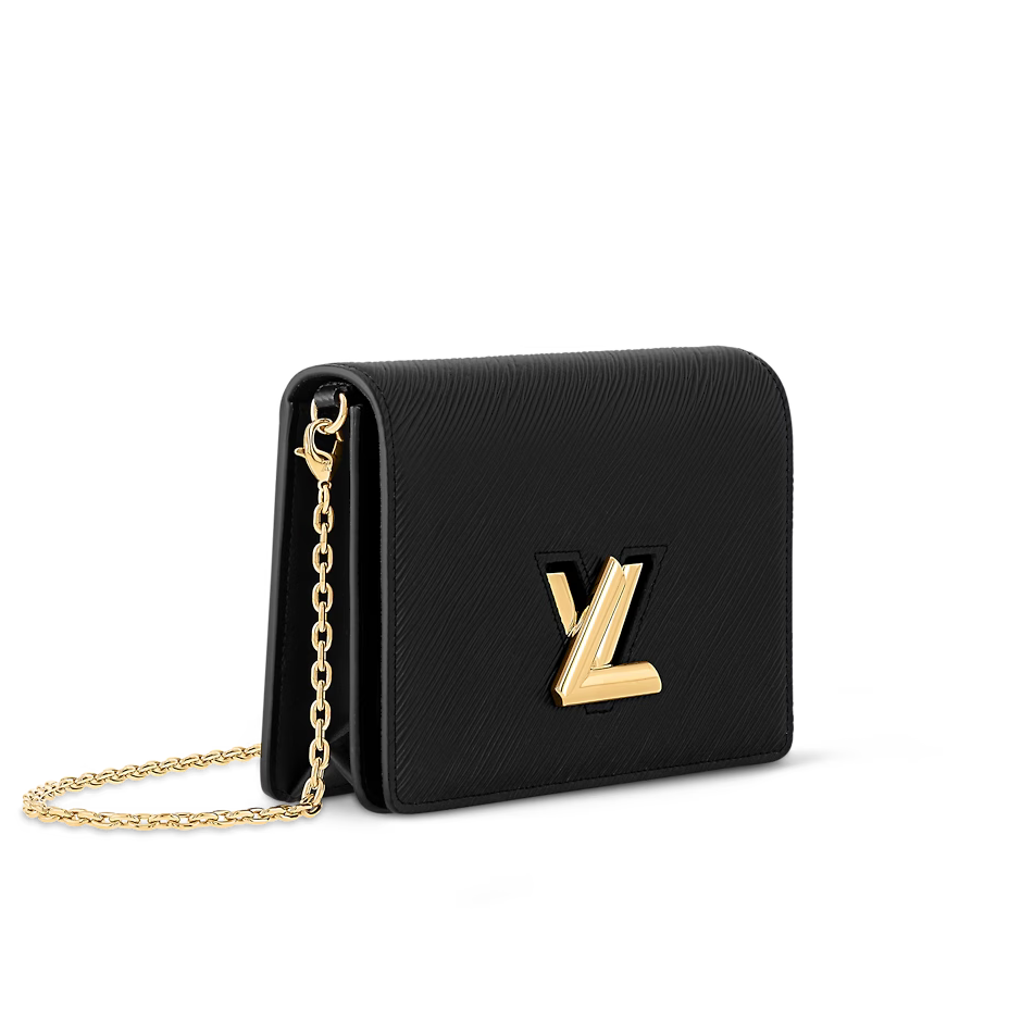 Louis Vuitton LV Women Twist Belt Chain Wallet Black Epi Leather
