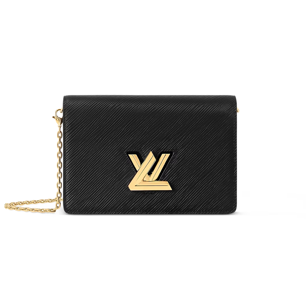 Louis Vuitton LV Women Twist Belt Chain Wallet Black Epi Leather