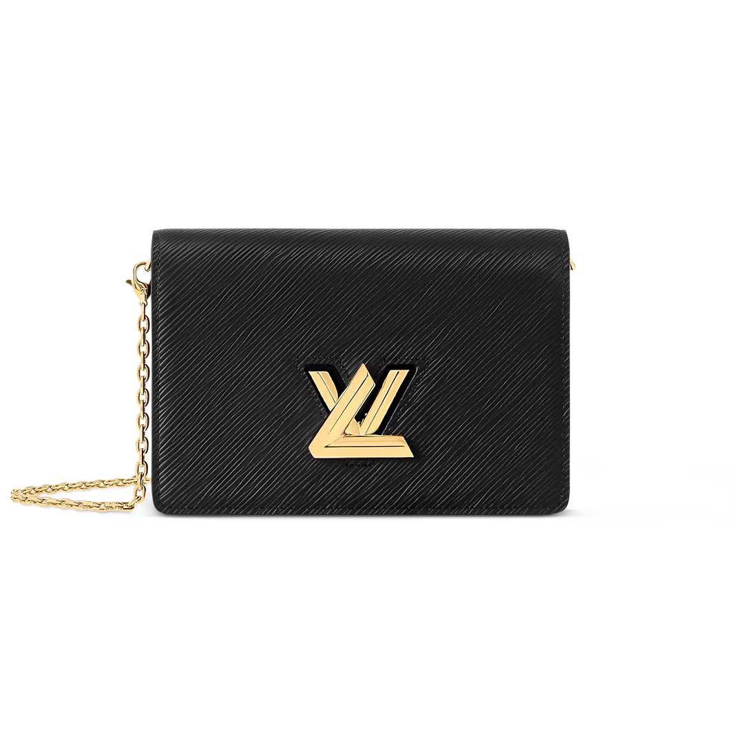 Louis Vuitton LV Women Twist Belt Chain Wallet Black Epi Leather