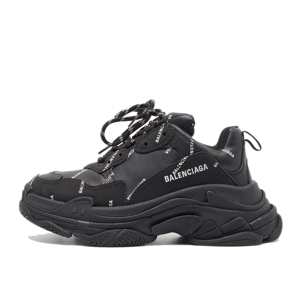 Balenciaga Black Faux Leather and Nubuck Allover Logo Triple S Sneakers