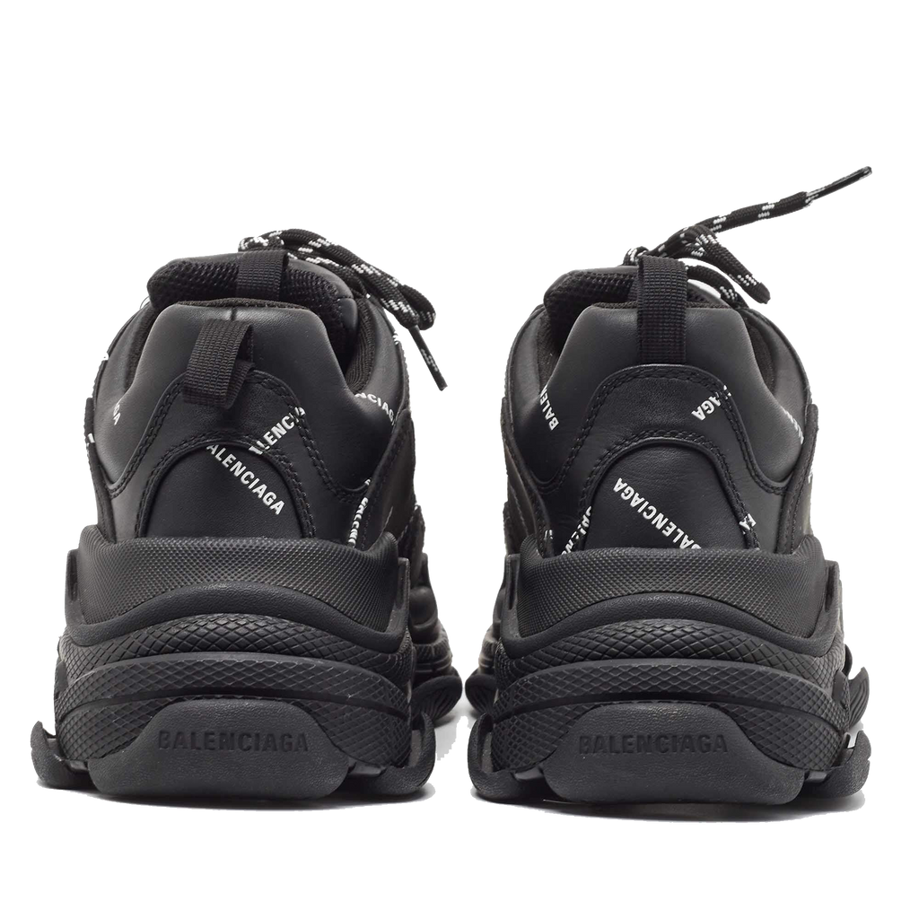 Balenciaga Black Faux Leather and Nubuck Allover Logo Triple S Sneakers