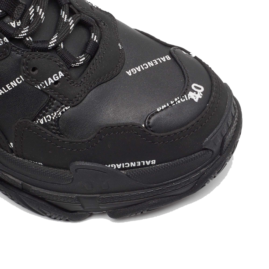 Balenciaga Black Faux Leather and Nubuck Allover Logo Triple S Sneakers